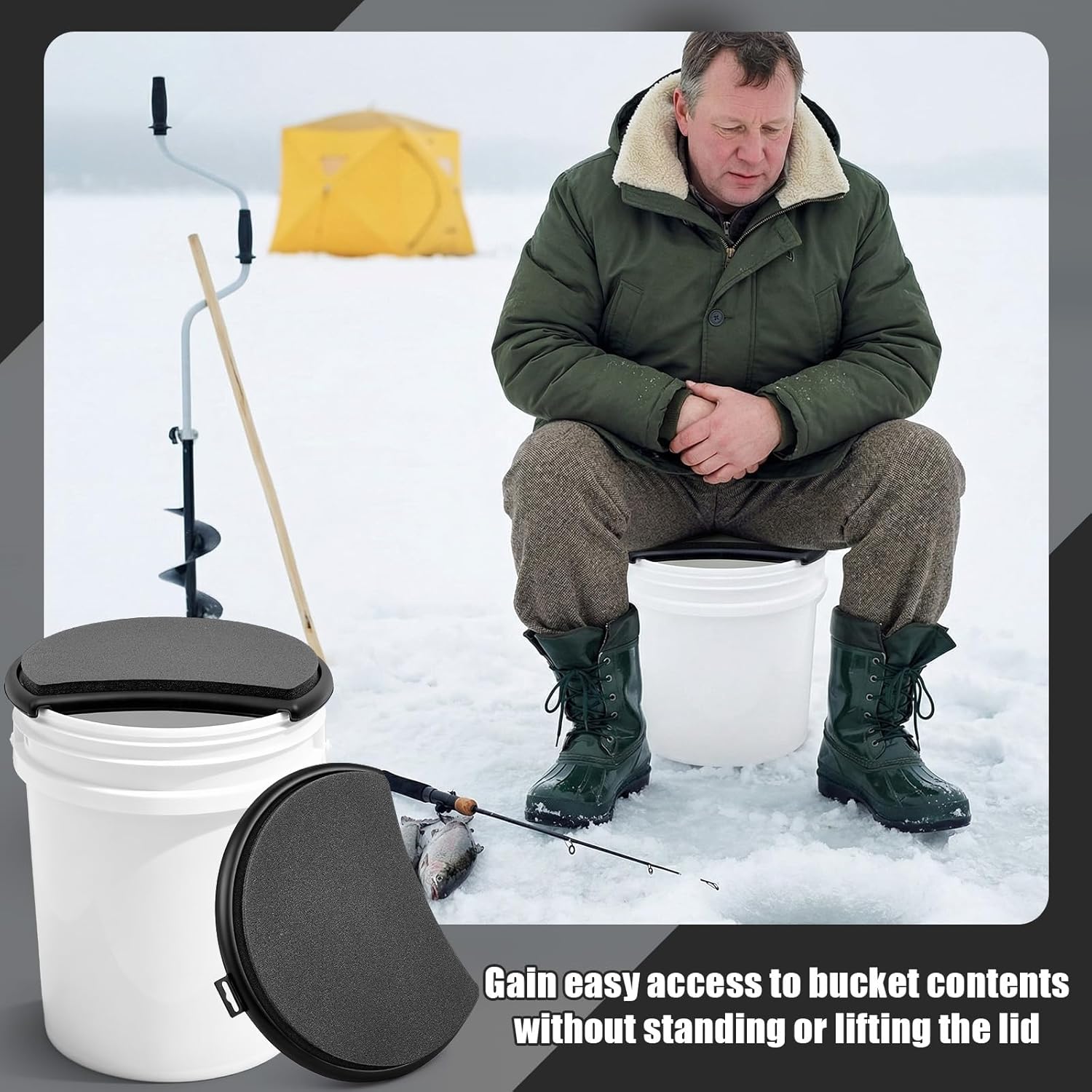 Novabright 5 Gallon Kidney Shape Bucket Seat, Bucket Lid Seat with Foam Cushion Padding for Option Ice Fishing, Baseball, Gardening and Camping