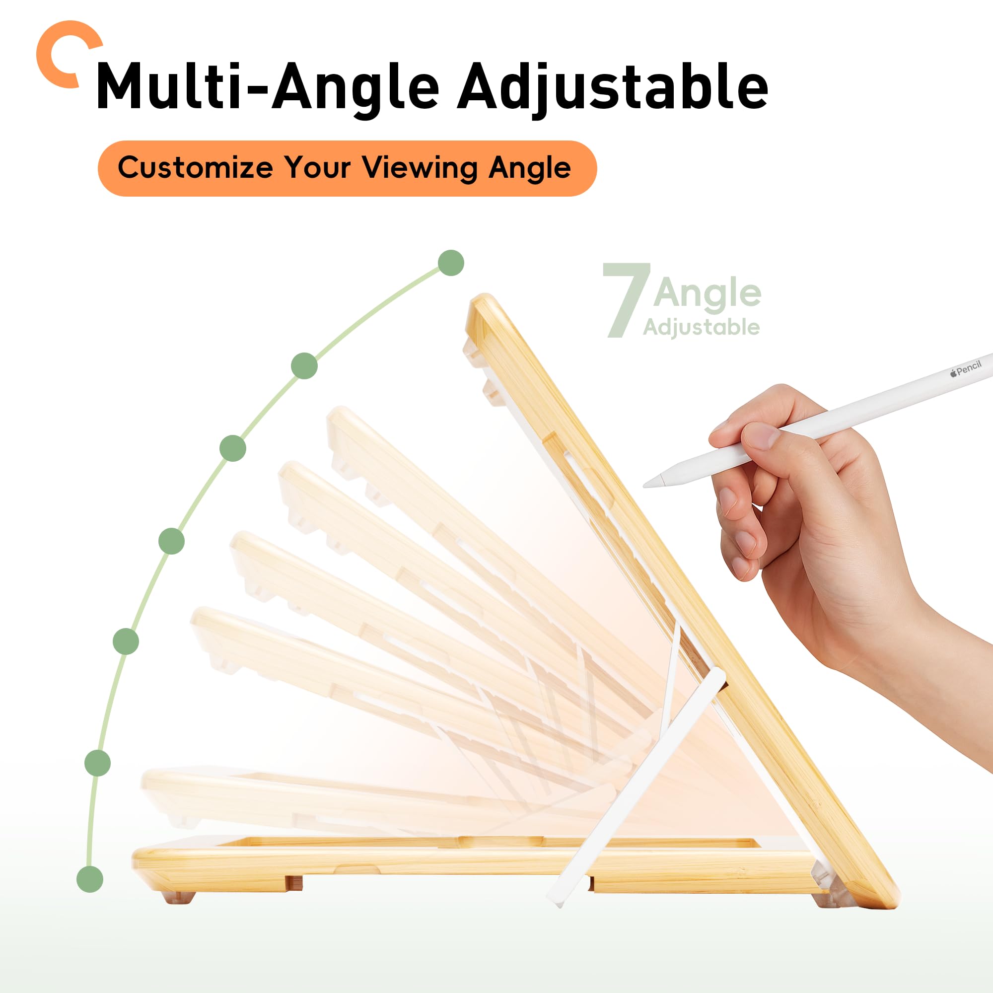 ELETIUO Support de tablette en bambou avec crayon de chargement sans fil pour appareils de 9,7 à 13", support réglable multi-angle pour dessin, compatible avec iPad Air/Mini et iPad Pro 10,5/11/12,9