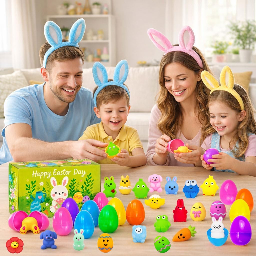 24 Pack Prefilled Easter Eggs with Squishy Toys – Easter Egg Fillers, Easter Gifts, Easter Goodie Stuffers, Classroom Prizes, Party Favors for Kids, Boys and Girls