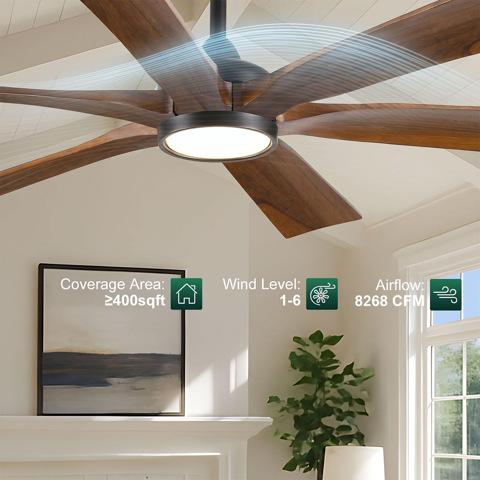 152cm-Deckenventilator mit Beleuchtung und Fernbedienung – Moderner Farmhouse-Stil, 6 braune Massivholzflügel, leistungsstarker und leiser DC-Motor mit Reversierfunktion – Für Innenräume Schlaf