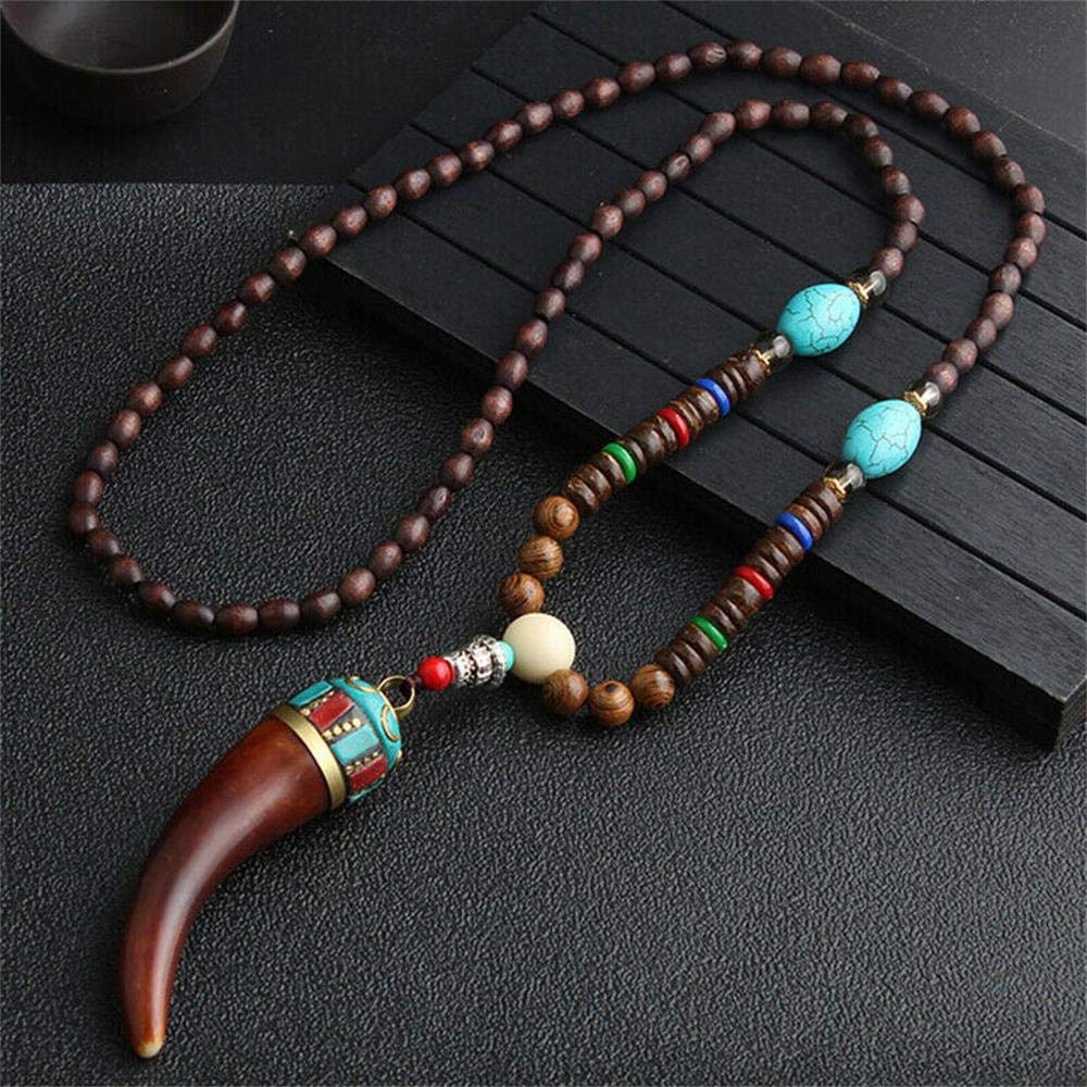 Collier Mala Bouddhiste En Perles De Bois - Longueur 80-90cm, Métal Plaqué Argent - Bijou Ethnique Fait Main Népal