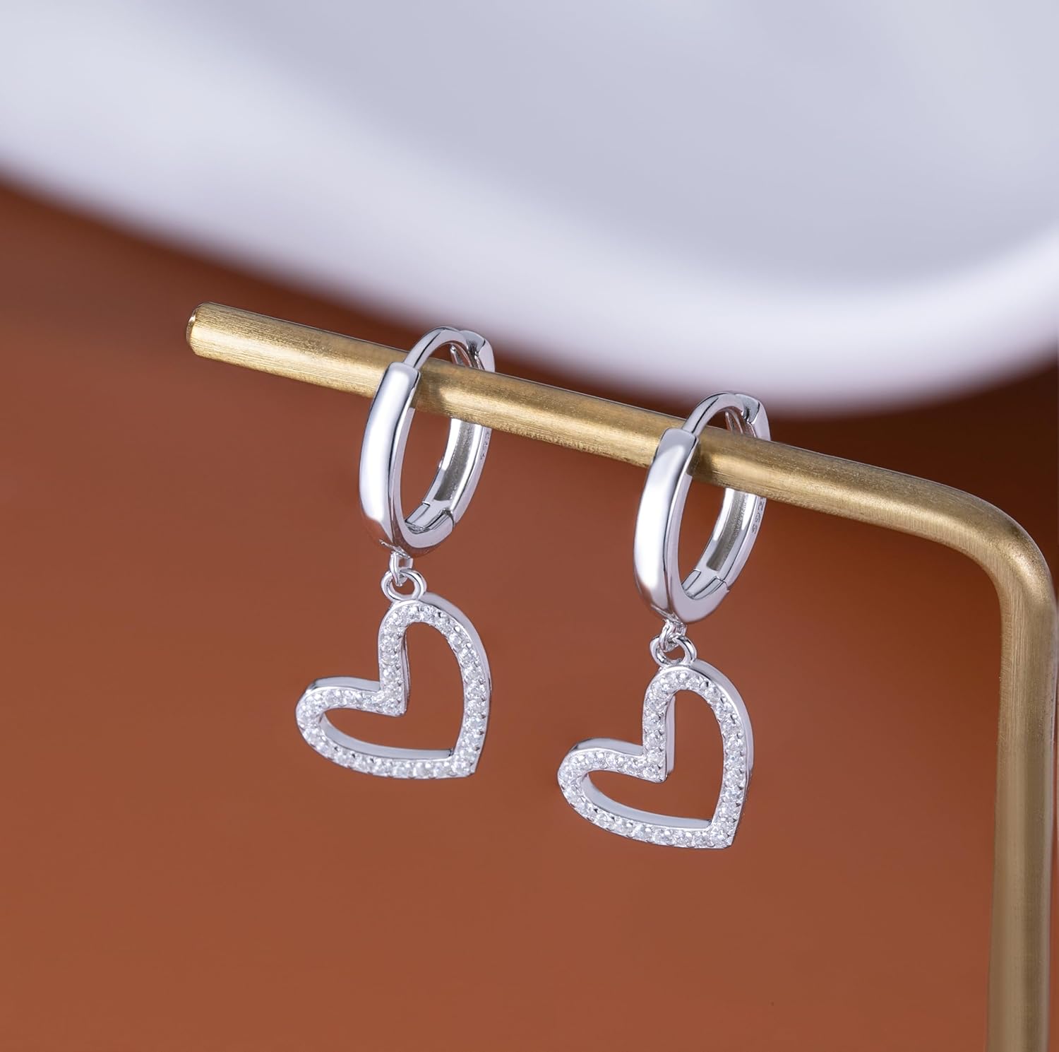 Reffeer Solid 925 Sterling Silver Love Heart Hoop Earrings Drops for Women Teens CZ Heart Hoop Earrings Huggie - Image 4