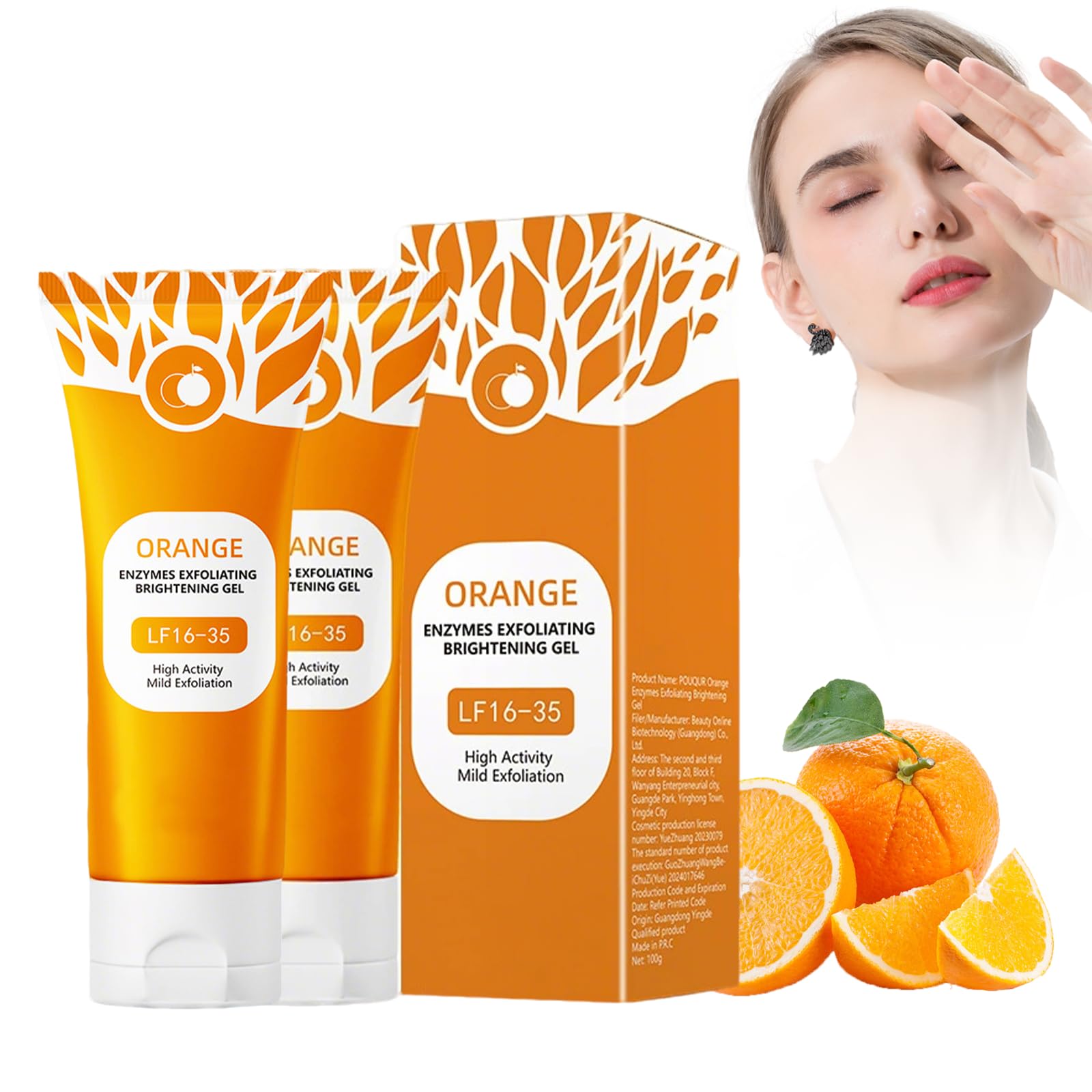 Bettinay 2PCS Orange Exfoliating Gel, Peeling Gel for Face and Body, 60 ml (Pack of 2)