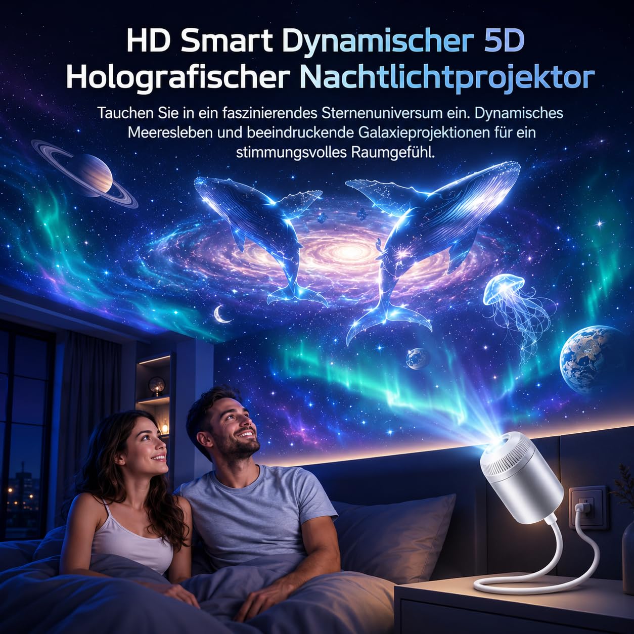 Comauo Nachtlicht Projektor 2-in-1 Sternenhimmel-Projektor USB Dimmbar (24 Projektionsfolien)