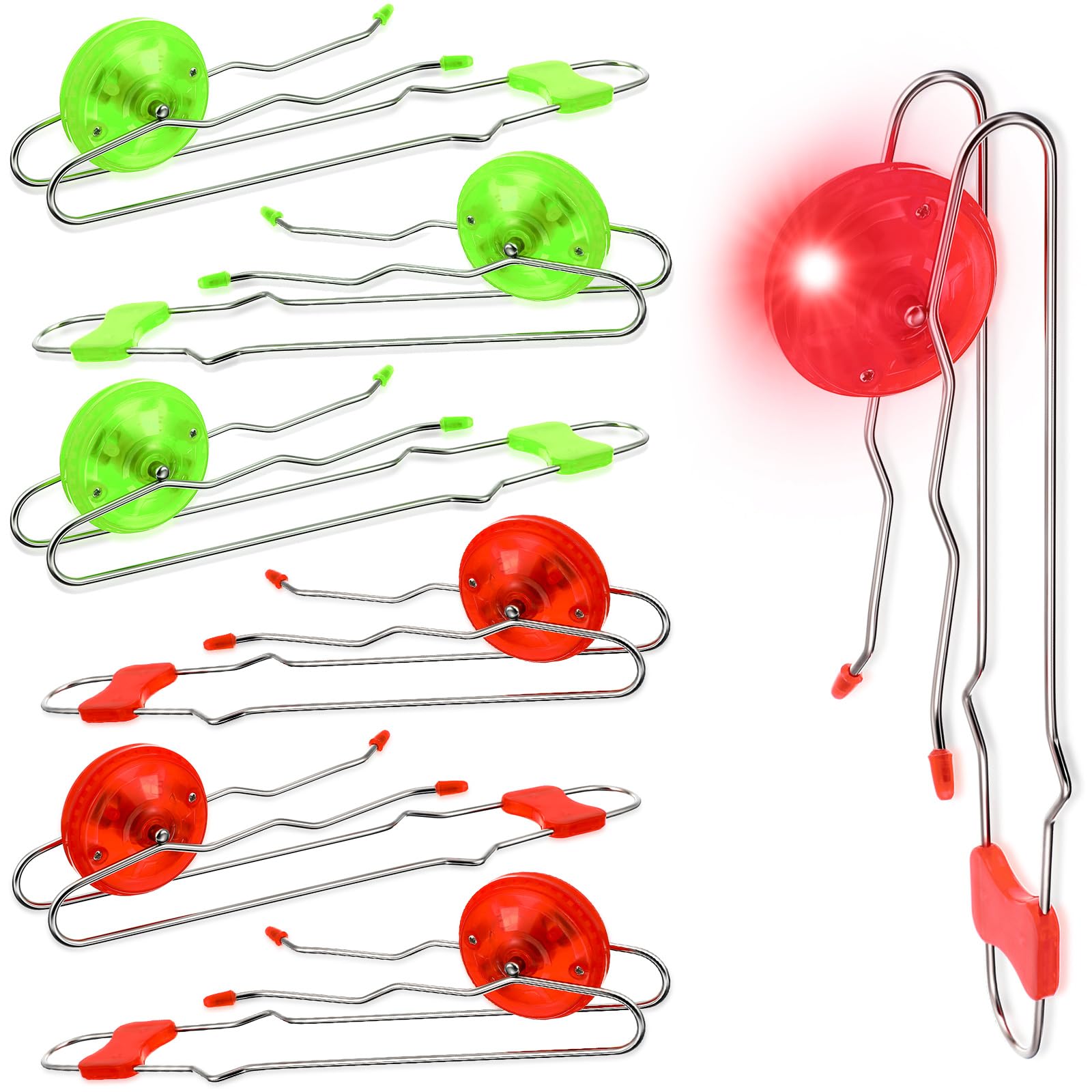 Sumind 6 Pcs Retro Light up Magnetic Gyro Wheels Easter Basket Stuffers Vintage Gyroscope Rail Twirler Easter Magic Gravity Sensory Fidget Toys for Kids(Wave Rail,Green, Red)