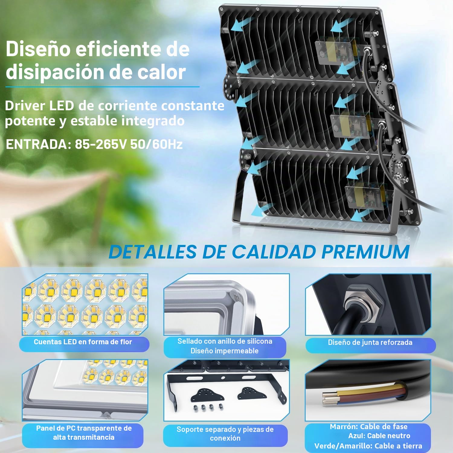 Foco LED Exterior 400W 40000LM 6500K 4 en 1 Luces LED Exterior 1 PC | 6500K Blanco Frío Luz LED Exterior, IP67 Impermeable Potente Lampara LED para Jardin, Garaje, Taller, Almacén, Estadio