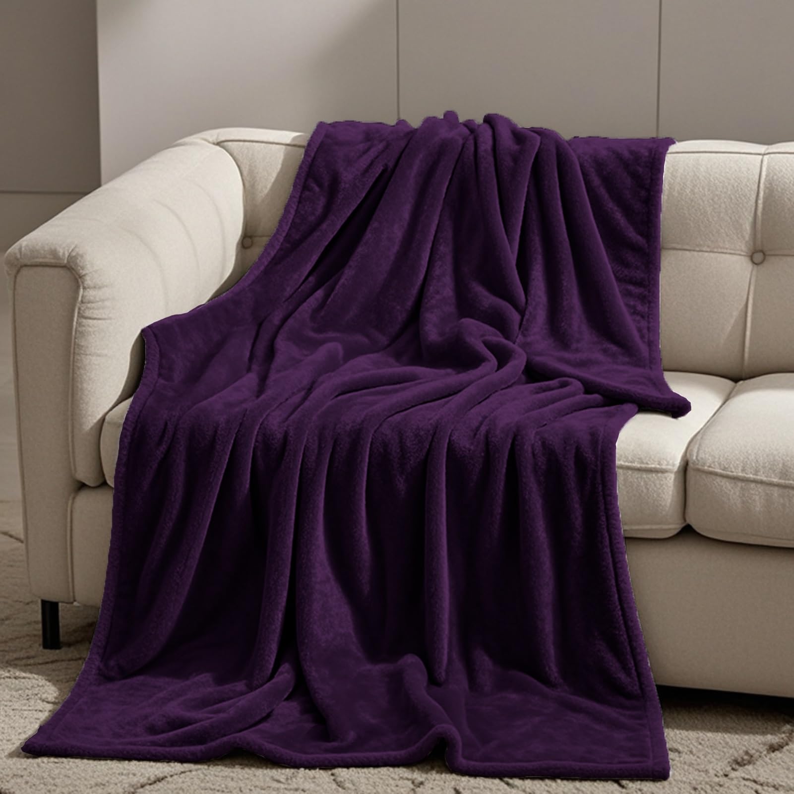 GOUTUI Sofa Throws 50 x 150 cm Silk Touch Flannel Fleece Throw Blanket Polyester for Sofa Couch Bed Throw, Dark Purple