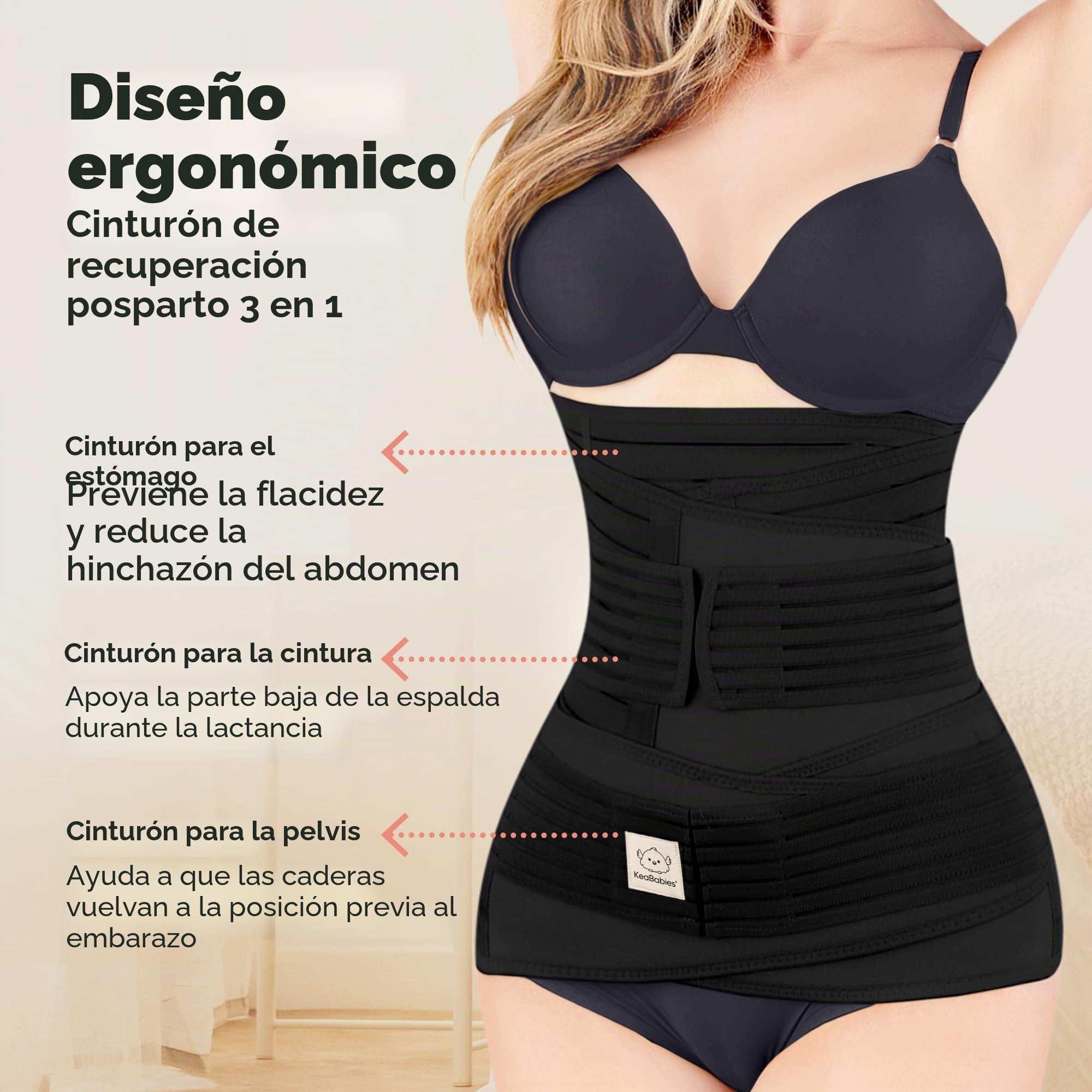 KeaBabies Envoltura De Recuperación De Apoyo del Vientre Posparto 3 en 1 - Banda De Vientre para Posnatal, Embarazo, Maternidad - Fajas para Mujeres Body Shaper (Midnight Black, M/L)