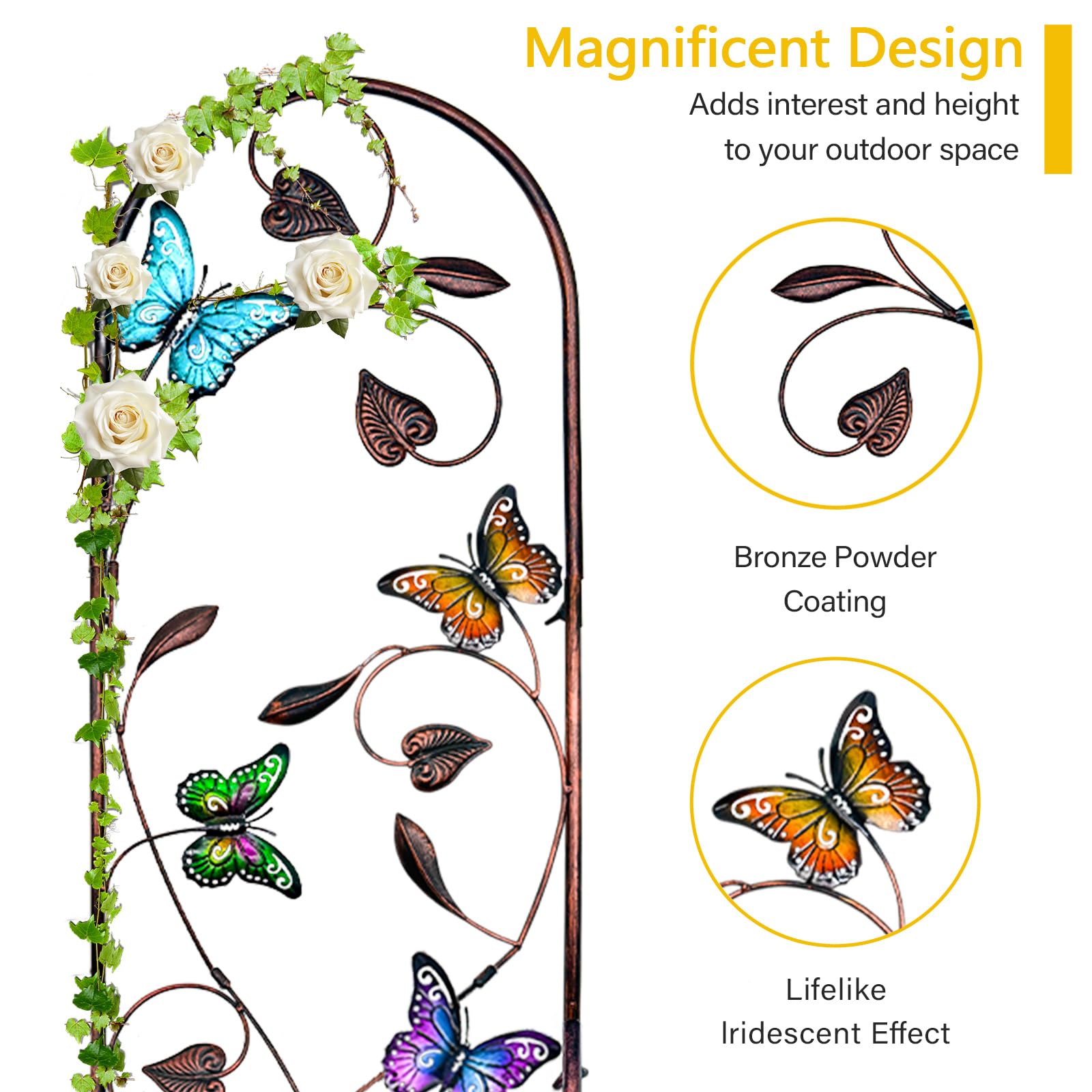 aboxoo Juego de 2 enrejados de jardín de Metal de Mariposa para Plantas trepadoras, Enrejado Decorativo de Flores al Aire Libre para Patio al Aire Libre, jardín, césped, Patio, Soportes de Pared, 60