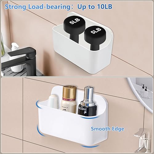 Miniatura 4 de ANRUI Estante de ducha de plástico montado en la pared, organizador de puerta de gabinete sin taladro, estantes de ducha autoadhesivos para baño,