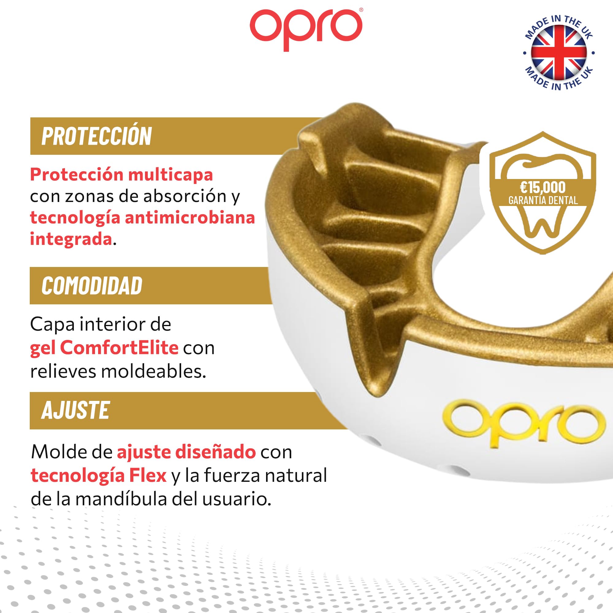 OPRO Protector Bucal Nivel Oro – Ajuste Premium para Adultos y Niños – Bucal para Boxeo, MMA, BJJ, Rugby y Hockey – Moldeo Fácil – con Garantía Dental Incluida
