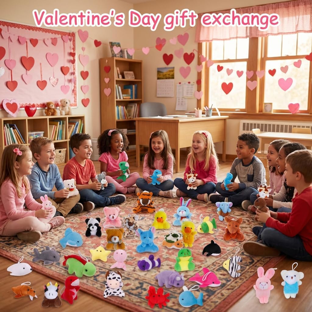 56 Pack Small Stuffed Animals Bulk, Mini Plush Animals, Party Favors for Kid, Carnival Prizes, Treasure Box Toys for Classroom, Stuffed Toys for Stocking Stuffers, Claw Machine Filler - Image 2