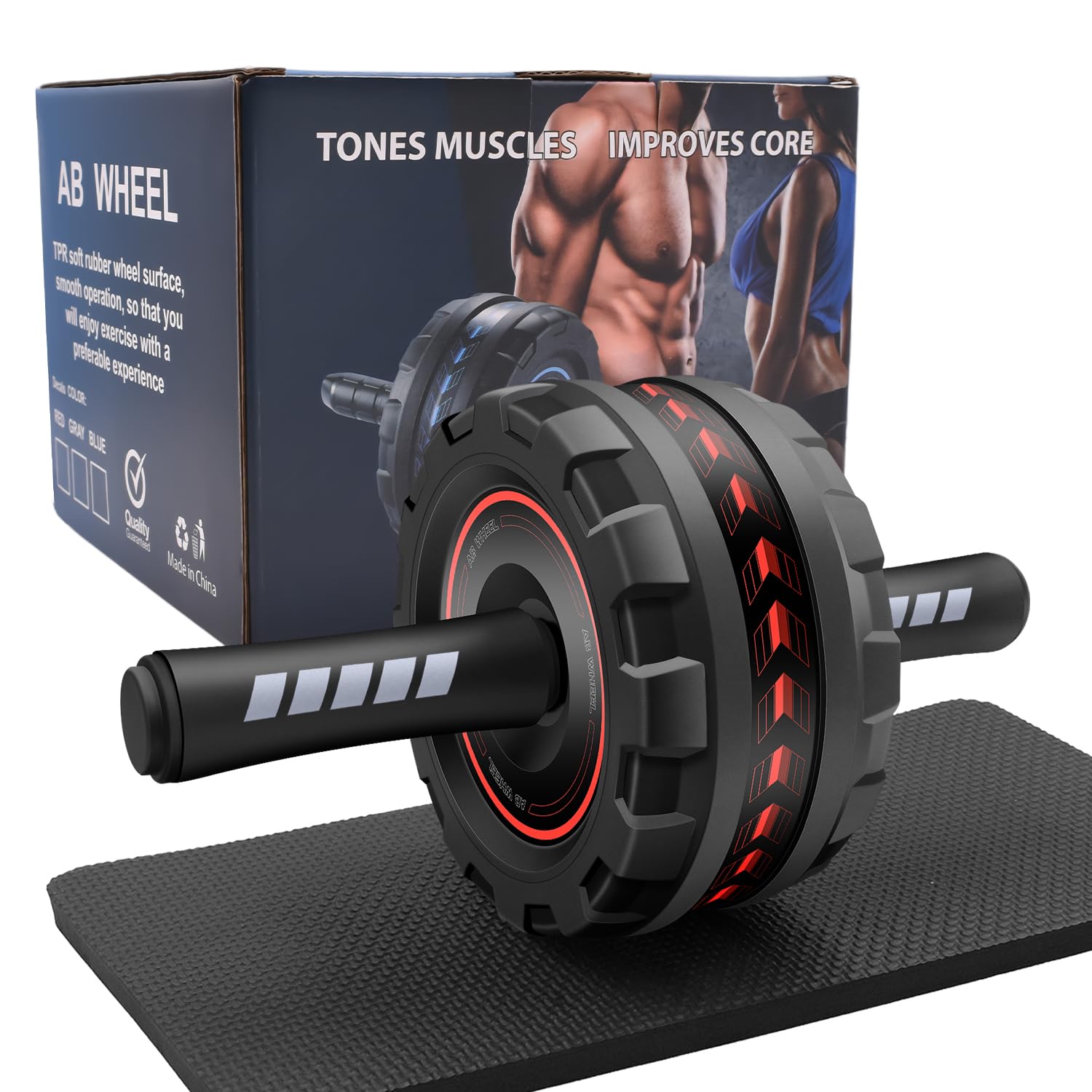 FEELCAT Ab roller wheel with knee pad for abdominal exercise core workout weight loss no noise easy to assembling light weight perfect home gym equipment for men & women (Red wide wheel)