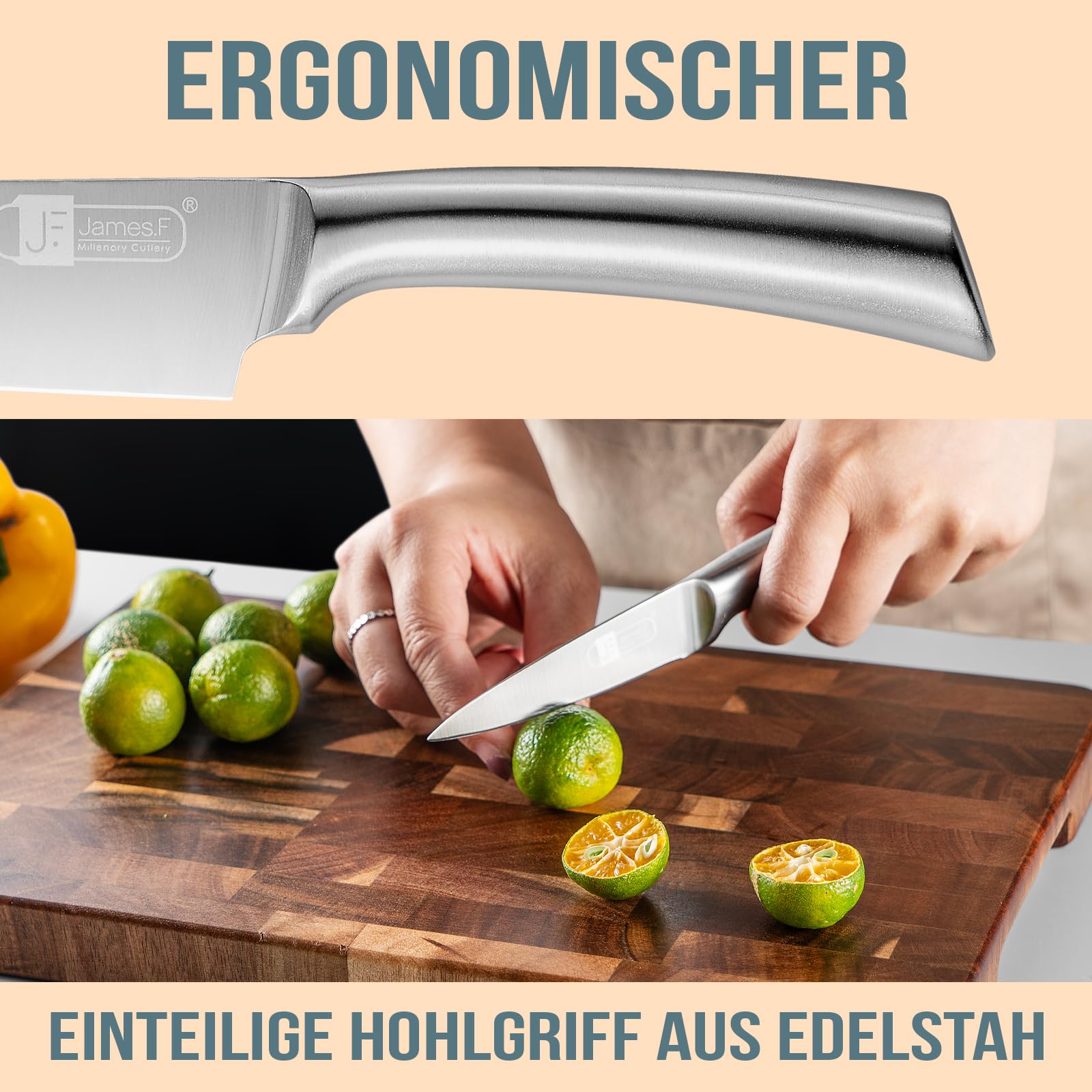 Messer Set, 6 Stück Küchenmesser Set mit Holzblock Super Scharfe Edelstahl Messersets für Küche mit Block