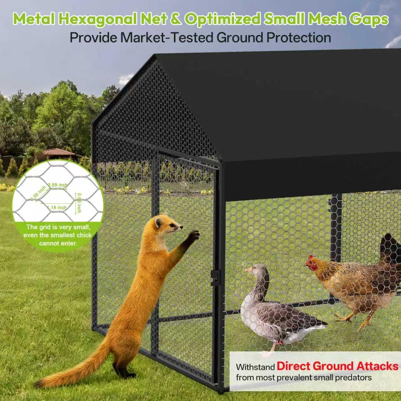 Metal Chicken Coop Run for 6-10 Chickens, 118" L×40" W×40" H Portable Tractor Small Chicken Run for Yard with Cover & Chicken Swing, Outdoor Backyard Farm Chicken Pen, Outdoor Duck coop, Duck House