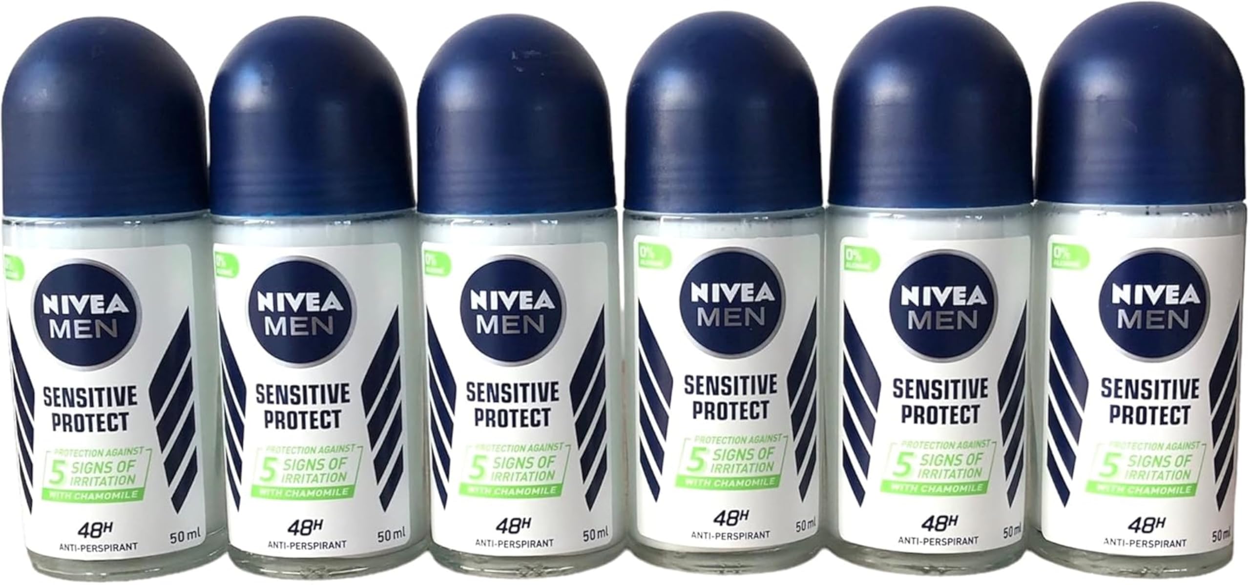NIVEA MEN Sensitive Protect Antiperspirant Deodorant Pack of 6 (6 x 50 ml), Men's Deodorant with 0 Percent Alcohol, 48 Hour Antiperspirant for Men, Roll Deodorant