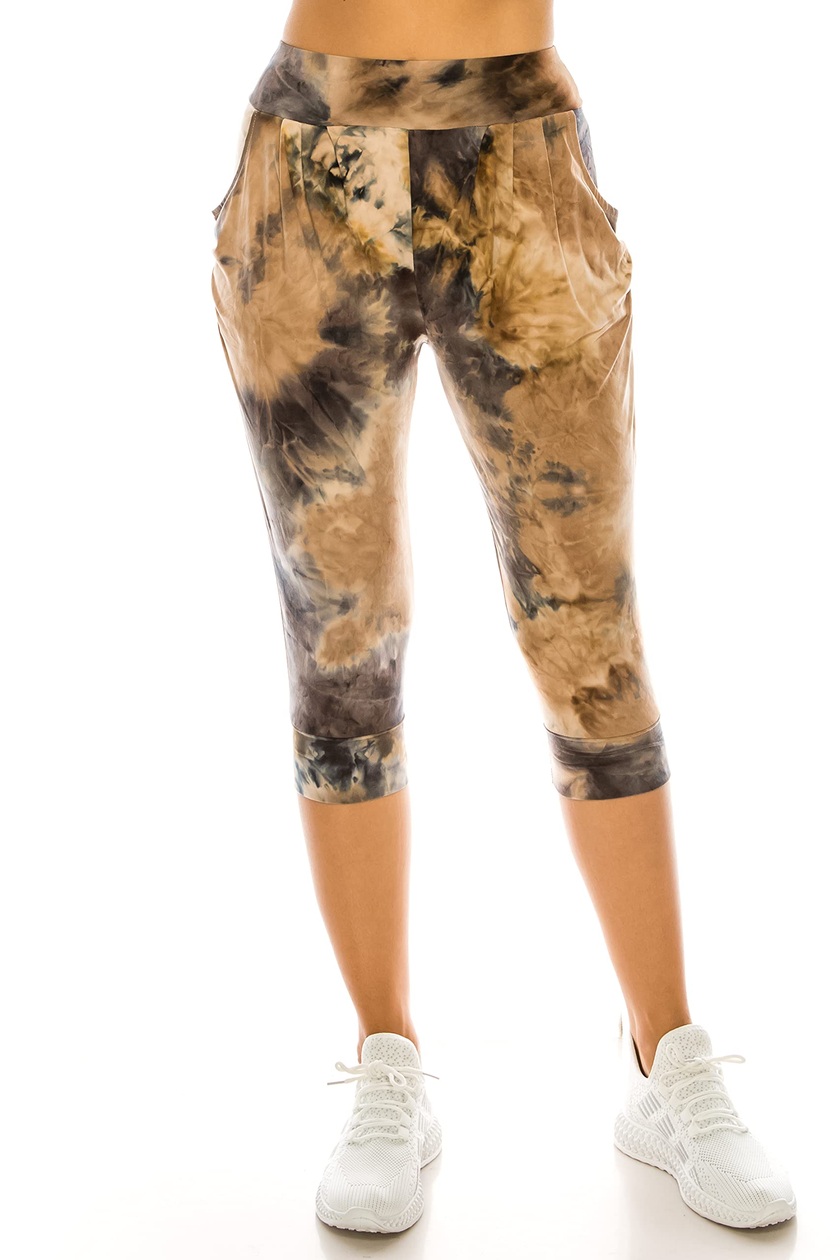 LA12ST Women Lounge Loose Fit Harem Capri Casual Yoga Exercise with Pockets