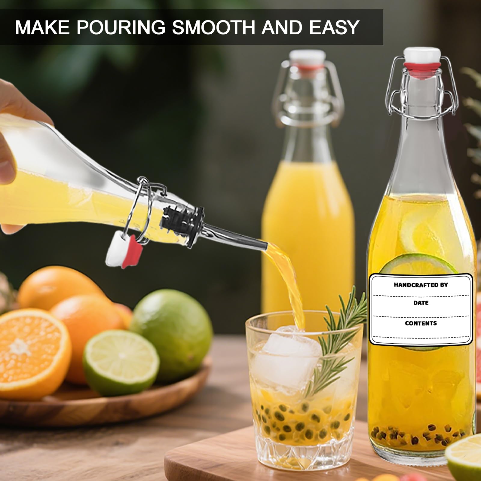 6 Pack 33 oz 1000ml flip top glass bottles with swing lids sealing stoppers rotundity airtight leakproof clear perfect for beverages oils vinegar kombucha beer water soda kefir