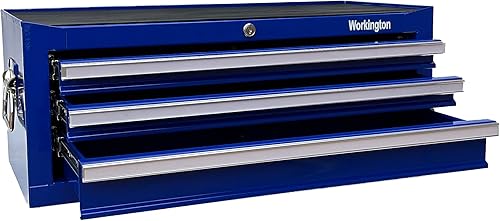 Miniatura 7 de Workington Caja intermedia de metal portátil industrial de 3 cajones, gabinete de herramientas central de 26 pulgadas con rodamiento de bolas,