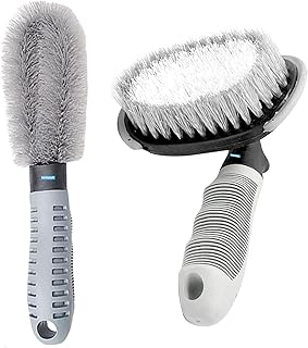 NIKAVI Car Motorcycle Wheel Tire Brush + Hub Clean Brush Cleaning Tool Kit,Set of 2
