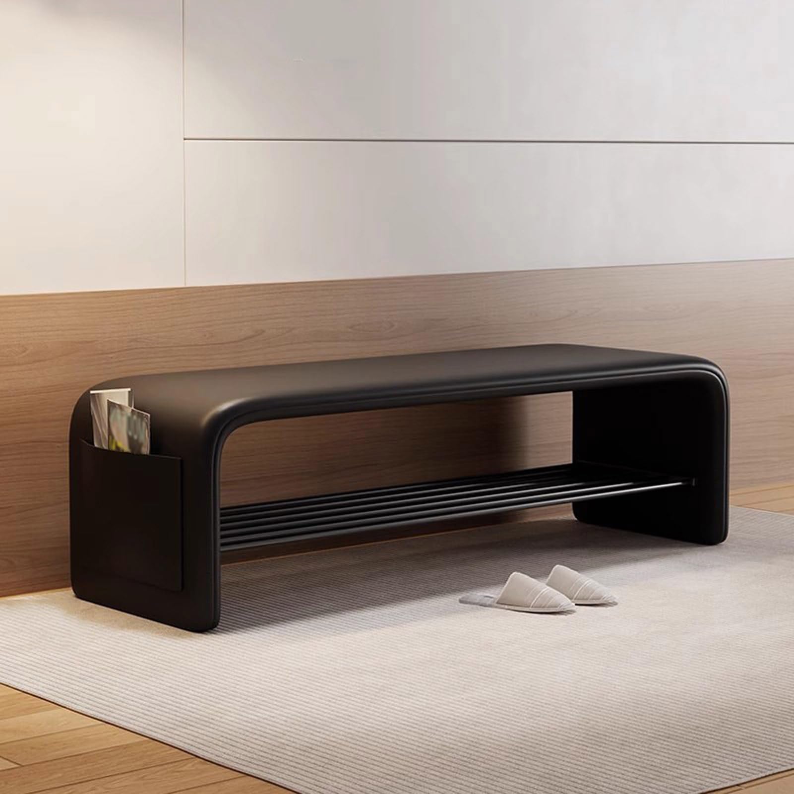 Wjftoday Black Shoe Bench With Cushion 2 Tier Shoe Rack For Entryway Upholstered Shoe Storage With Space Saving Stylish Shoe For Living Room & Hallway 100X35x40cm