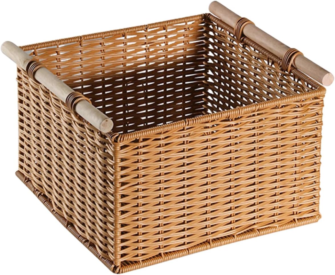 Woven Sundries Basket Imitation Rattan Storage Bin Hollow Desktop Organizer Basket for Living Room Cabinet Storage