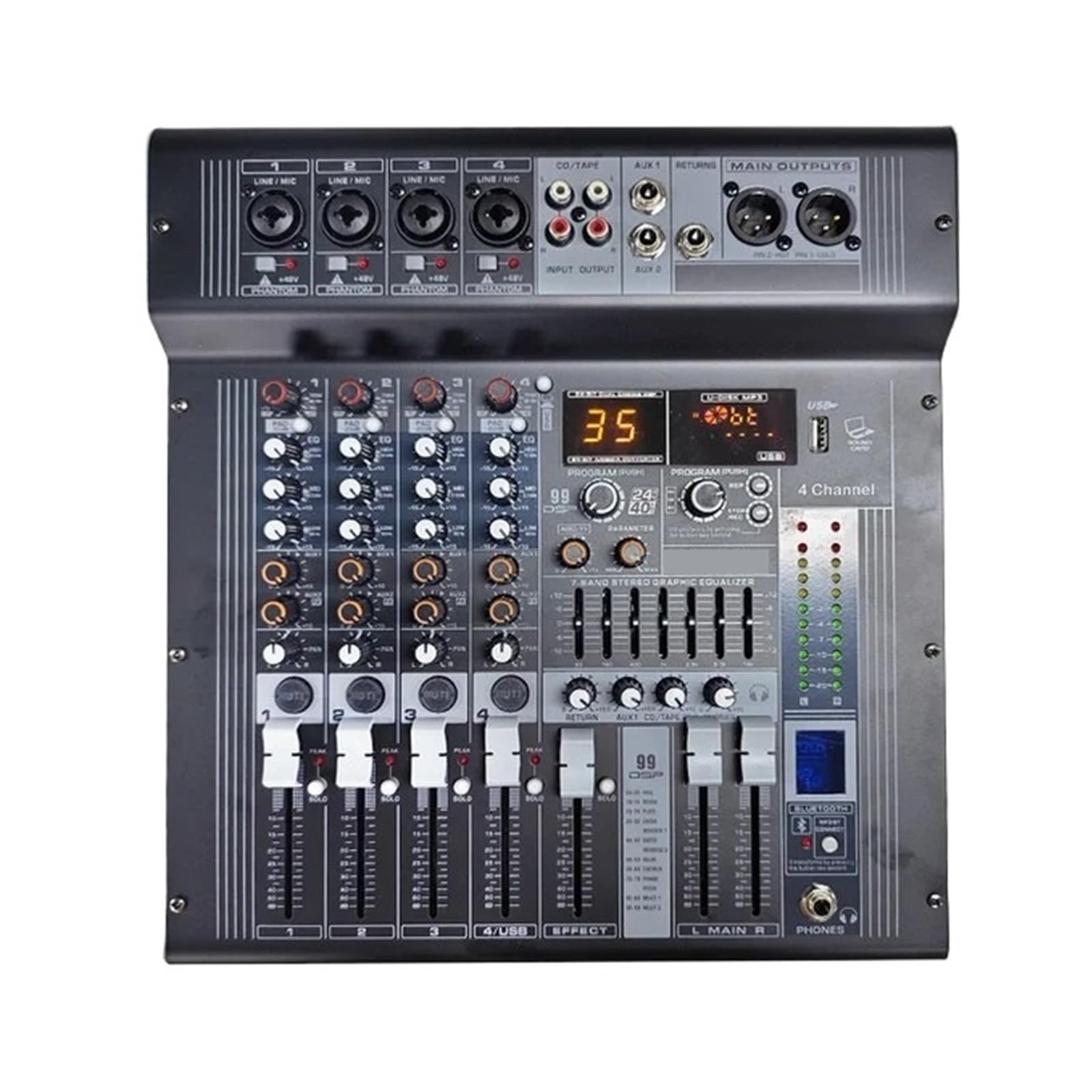 Mixer Audio DJ 4 Canali Con USB, Bluetooth, 99 Effetti For La Registrazione Di Feste Karaoke E La Trasmissione Su Internet