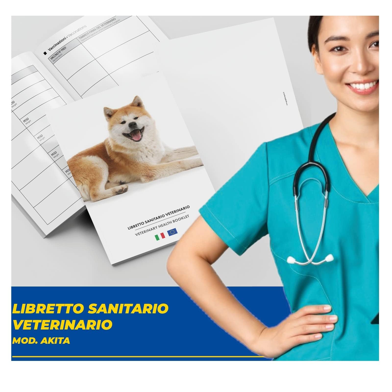 LIBRETTO SANITARIO VETERINARIO 15X21 CM - Akita - ideale per i nostri amici a 4 zampe (100)