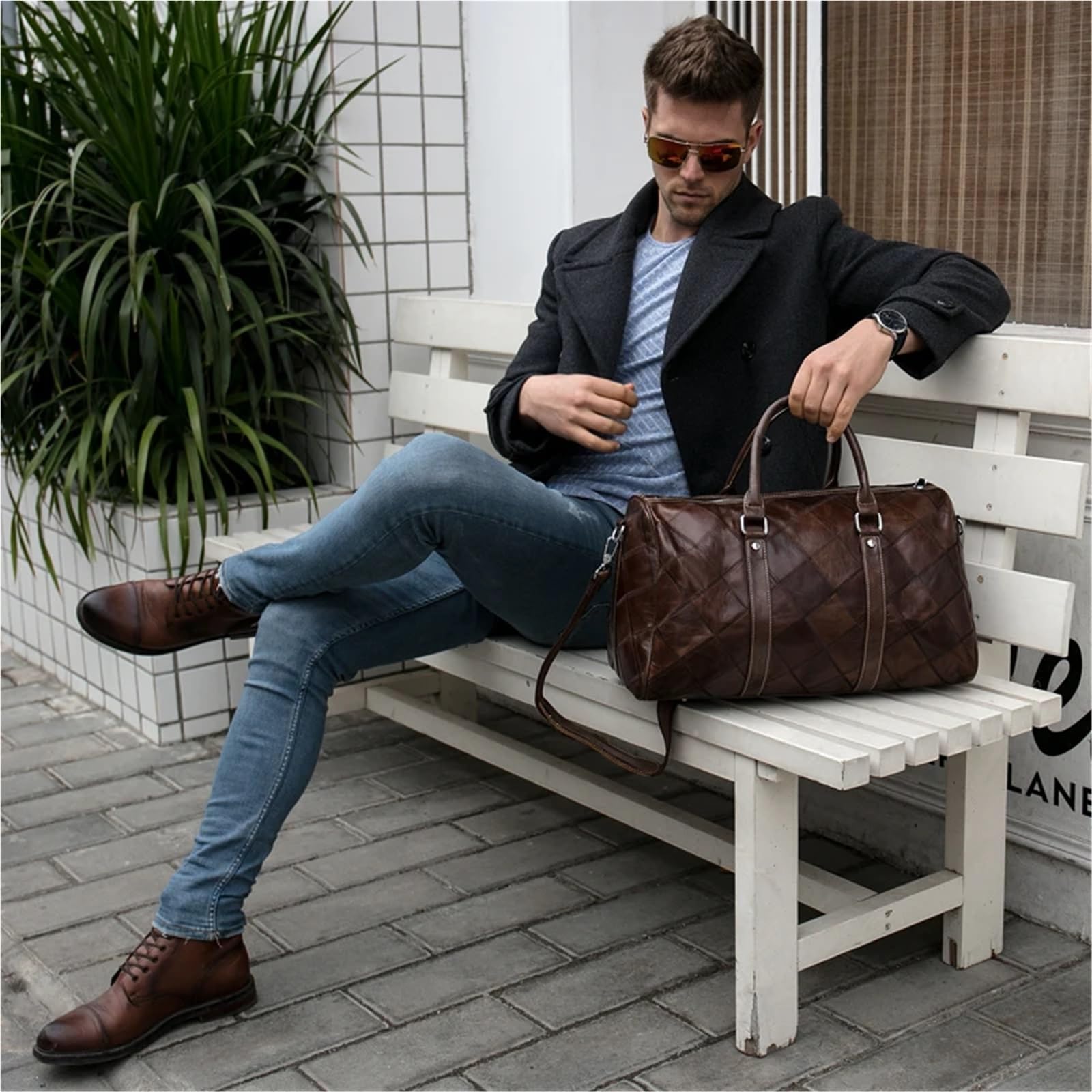 Bolsa De Viaje De Cuero Bolsos de mano Bolsos de viaje Equipaje Bolso de viaje for hombre Bolsos de lona de cuero genuino Bolsos grandes de fin de semana Bolsos de mano Bolsos de fin de semana(Coffee)