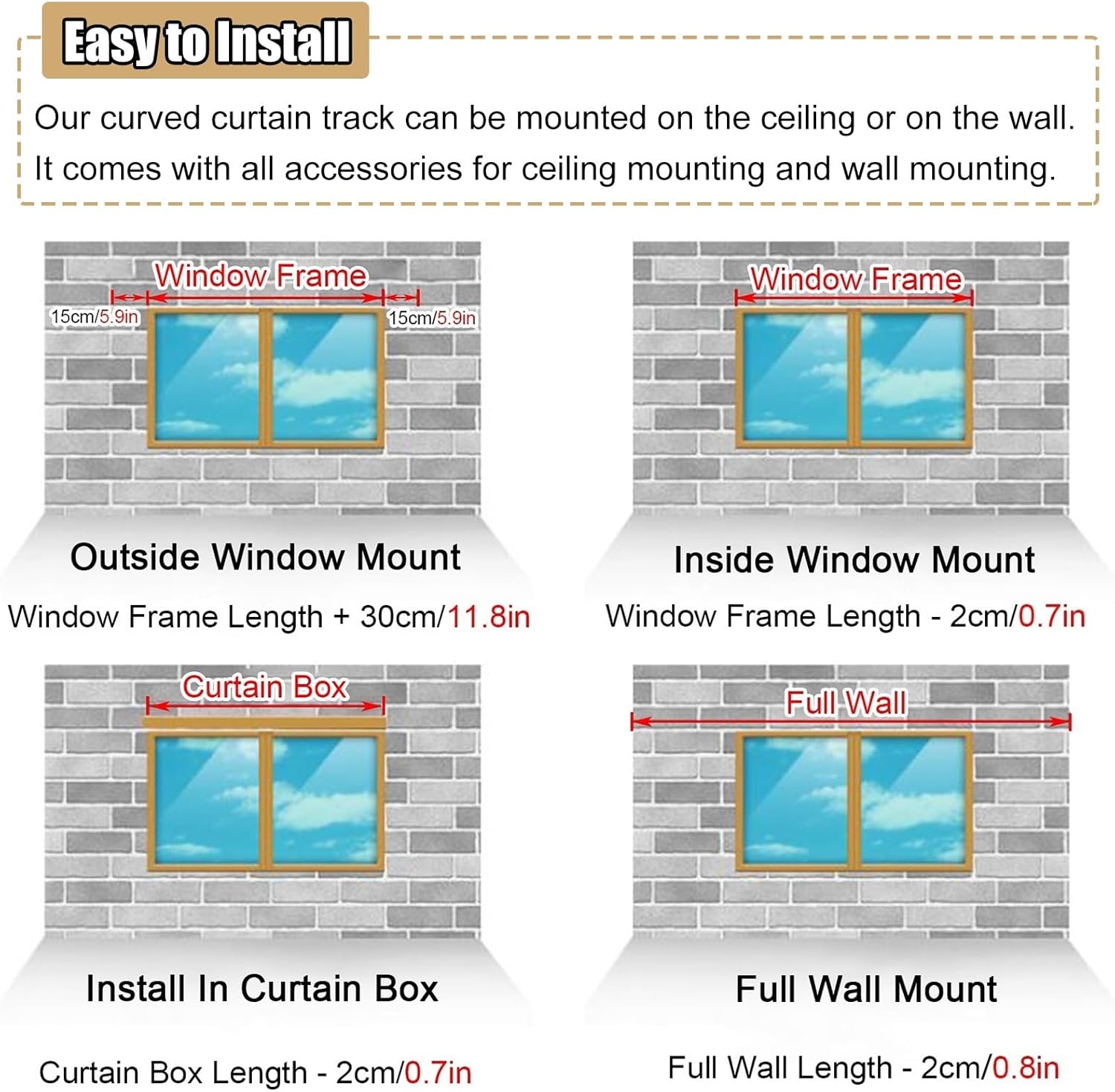 Ceiling or Wall Mount Curtain Track Kit with Hooks, Aluminum White Straight Rail Work with Grommet and Pinch Pleated Curtain, 3/5/10/15/20ft,Ceiling Mount 91.5cm/3ft
