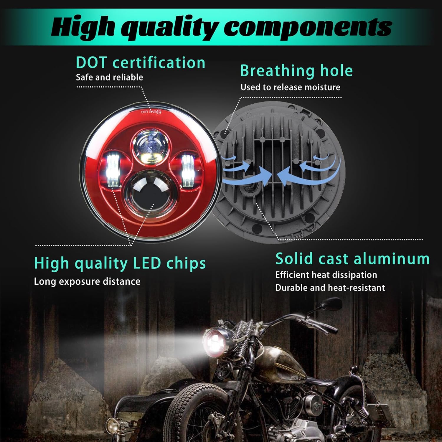 SKTYANTS 7 Inch Motorcycle Headlight LED Red Headlight Motorcycle Projector Compatible with Tourng Street Electra Glide Road king Classic