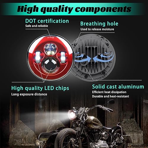 Miniatura 3 de Faro delantero de motocicleta de 7 pulgadas y 7 pulgadas LED rojo proyector de motocicleta compatible con Tourng Street Electra Glide Road King