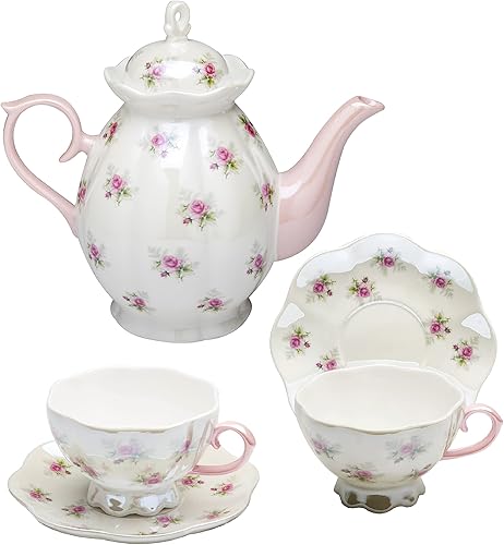 Gracie China by Coastline Imports Petite Rose Luster - Juego de té rosa, 34 onzas / 8 onzas