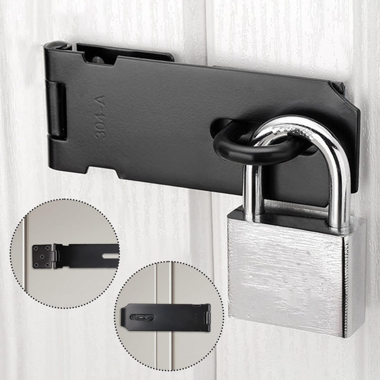 LEONTOOL 2-Pack Door Hasp Latch Locks 5 Inch Packlock Clasp 304 Stainless Steel Heavy Duty Hinge Lock Gate Door Padlock Hasp Lock Latch with Screws for Gates Doors - Image 4