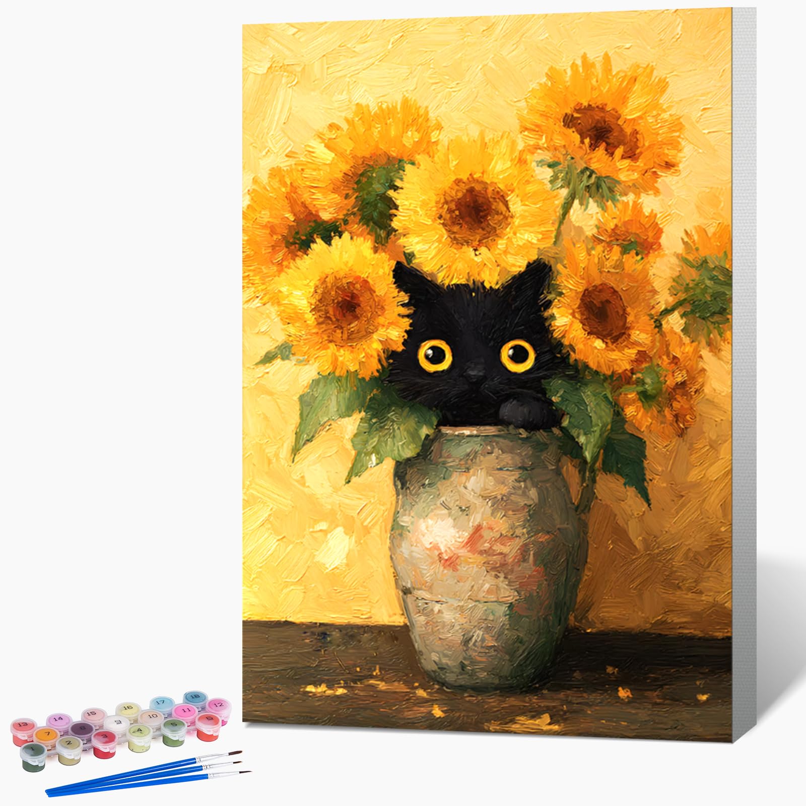 Querencia Sunflower Cat Paint by Numbers for Adults with Frame 8X12 in