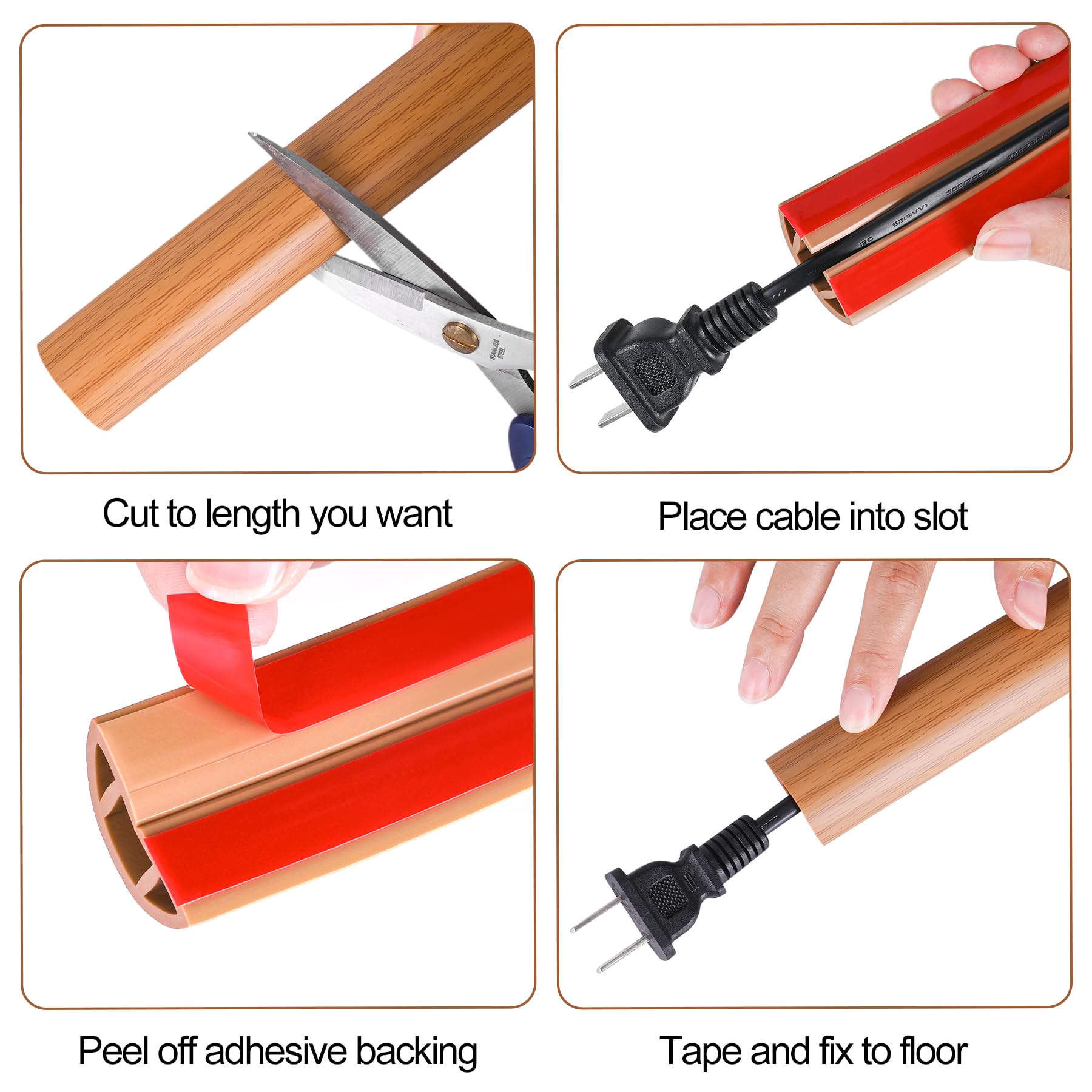 MYFAMIREA Cubierta de cable de suelo de 10 pies para alambre, autoadhesiva, gestión de cavidades, PVC, cable de extensión, cubierta protectora de alambre de piso para evitar viajes de cables para