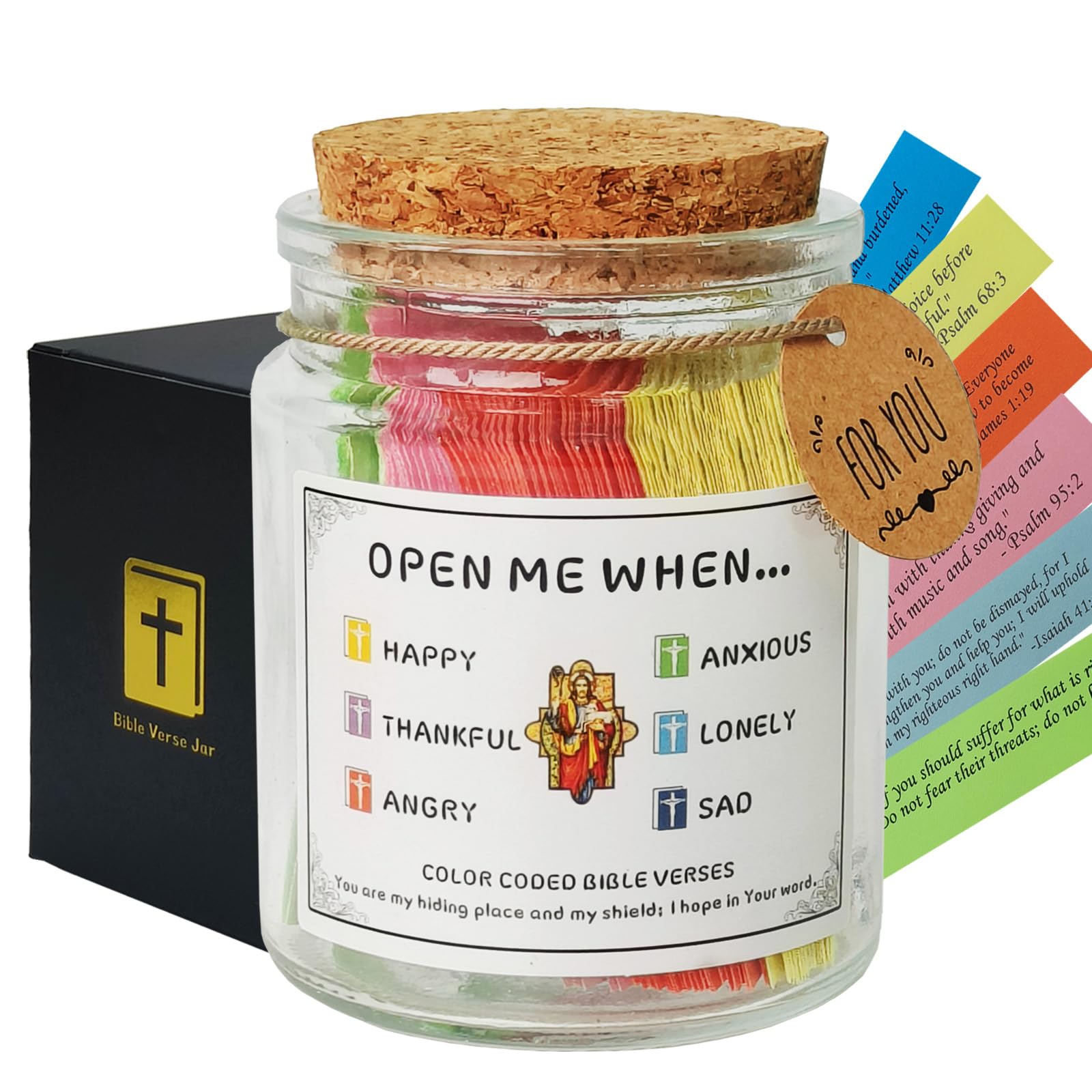 Bible Verse Jar, Color Coded Bible Verses in a Jar, Christian Gifts for Women Men Mom, Bible Study Supplies, Birthday Gifts for Women Men