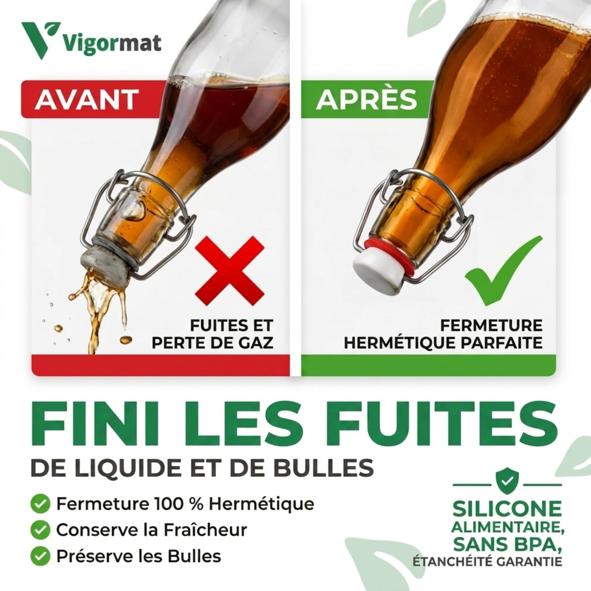 Bouchon Bouteille Verre Mécanique avec Joint en Caoutchouc Épais, Fermeture Hermétique pour Bouteille En Verre de Bière, Huile et Jus, Lave Vaisselle (50 pièces en Céramique)