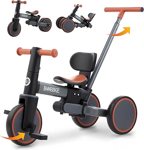 Miniatura 8 de Triciclo 5 en 1 para niños pequeños de 18 meses a 5 años, bicicleta para niños, triciclo para niños con mango de empuje y respaldo, bicicleta de