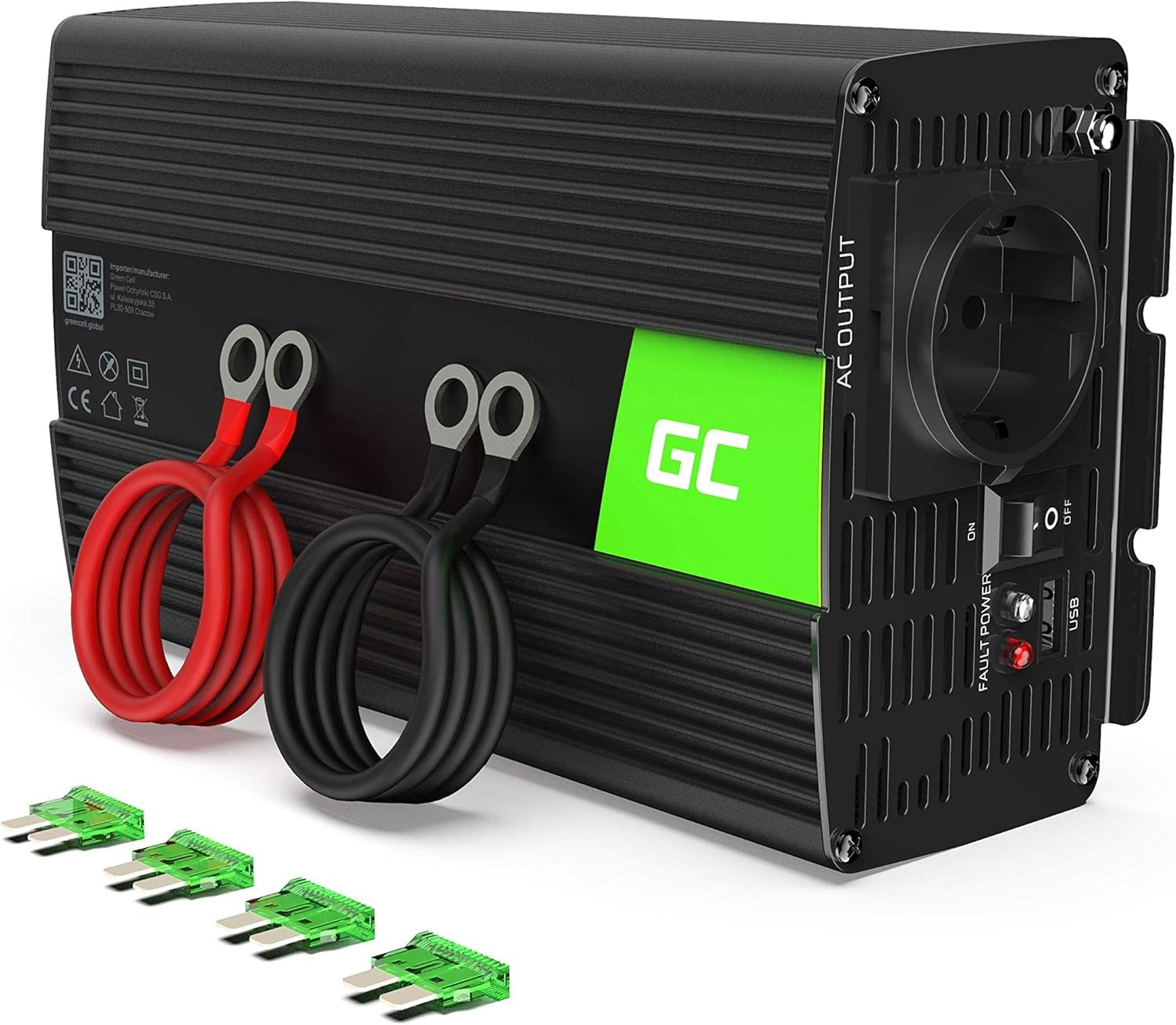 Green Cell PRO 500W/1000W 12V 220V/230V Onda Pura Inverter Invertitore di Tensione Fotovoltaico DC AC per Camper Auto Convertitore di Potenza, Trasformatore sinusoidale Pura USB