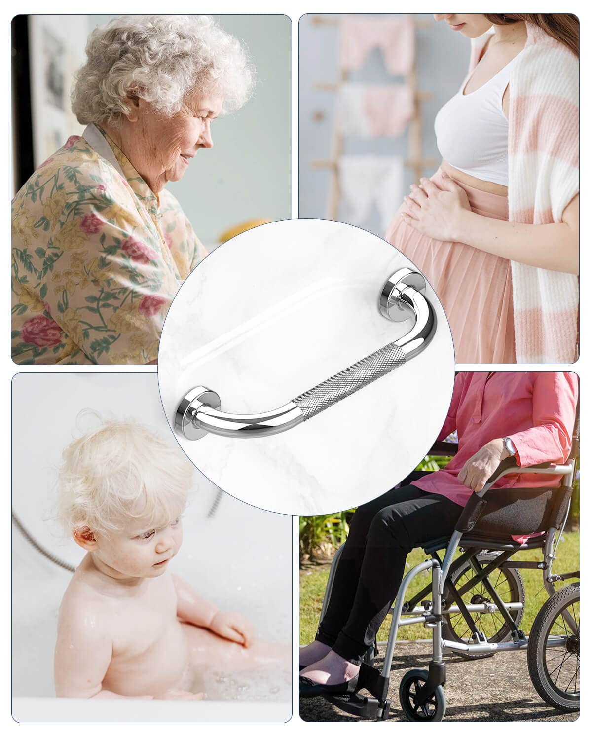 Howdah 2 Pezzi Maniglia Doccia per Anziani e Disabili in Acciaio Inox Cromato 30 CM - Maniglione per Vasca da Bagno Motivo Antiscivolo