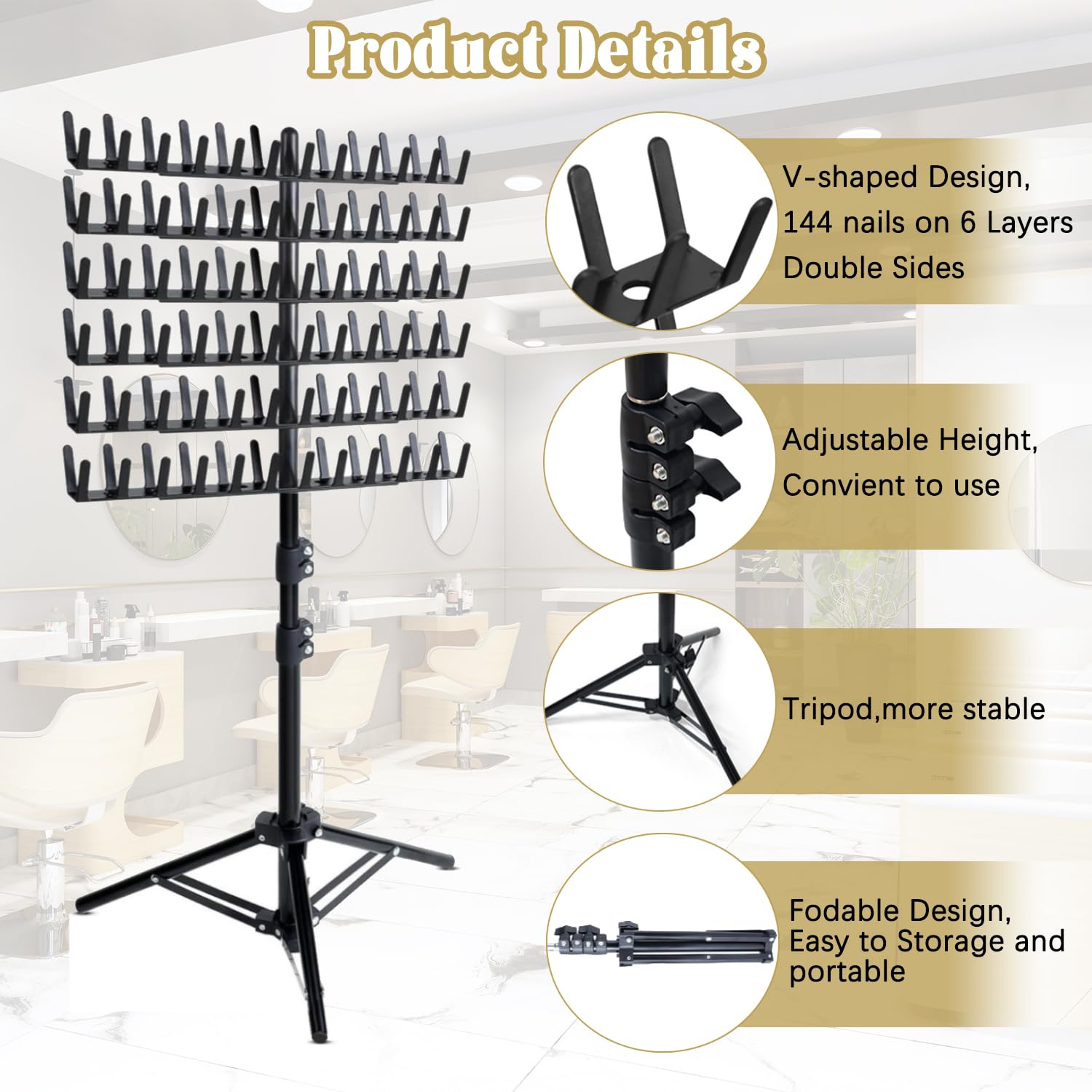 Funvalley Surperfect Braiding Rack with 144 Pegs,Height Adjustable Hair Extension Holder,Double Sided Wig Stand Hanger,Hair Braiding Separator Tool Stand for Hair Salon Home Traveling - Image 2