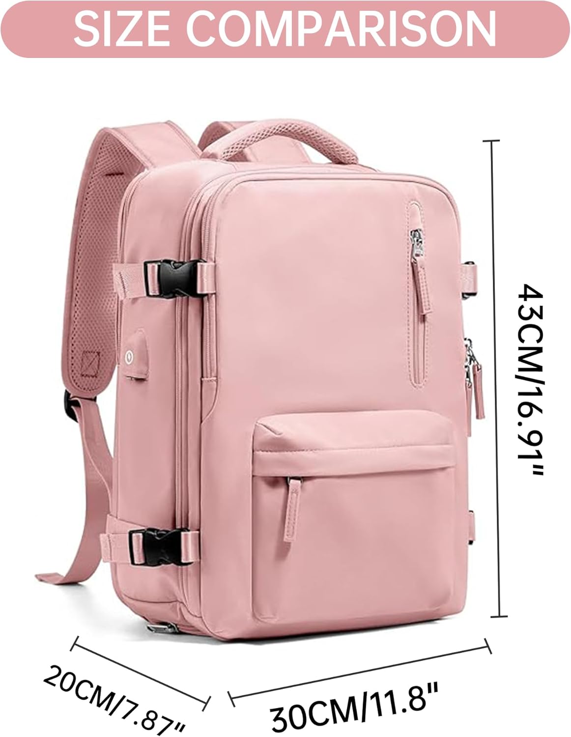 Farmer&Donkey Travel Backpack for Women Men, Waterproof Airlines Approved Carry On Backpack 15.6 Inch Laptop Backpack with USB Charging Port for Computer Bookbag for Business, School, Work (Pink)