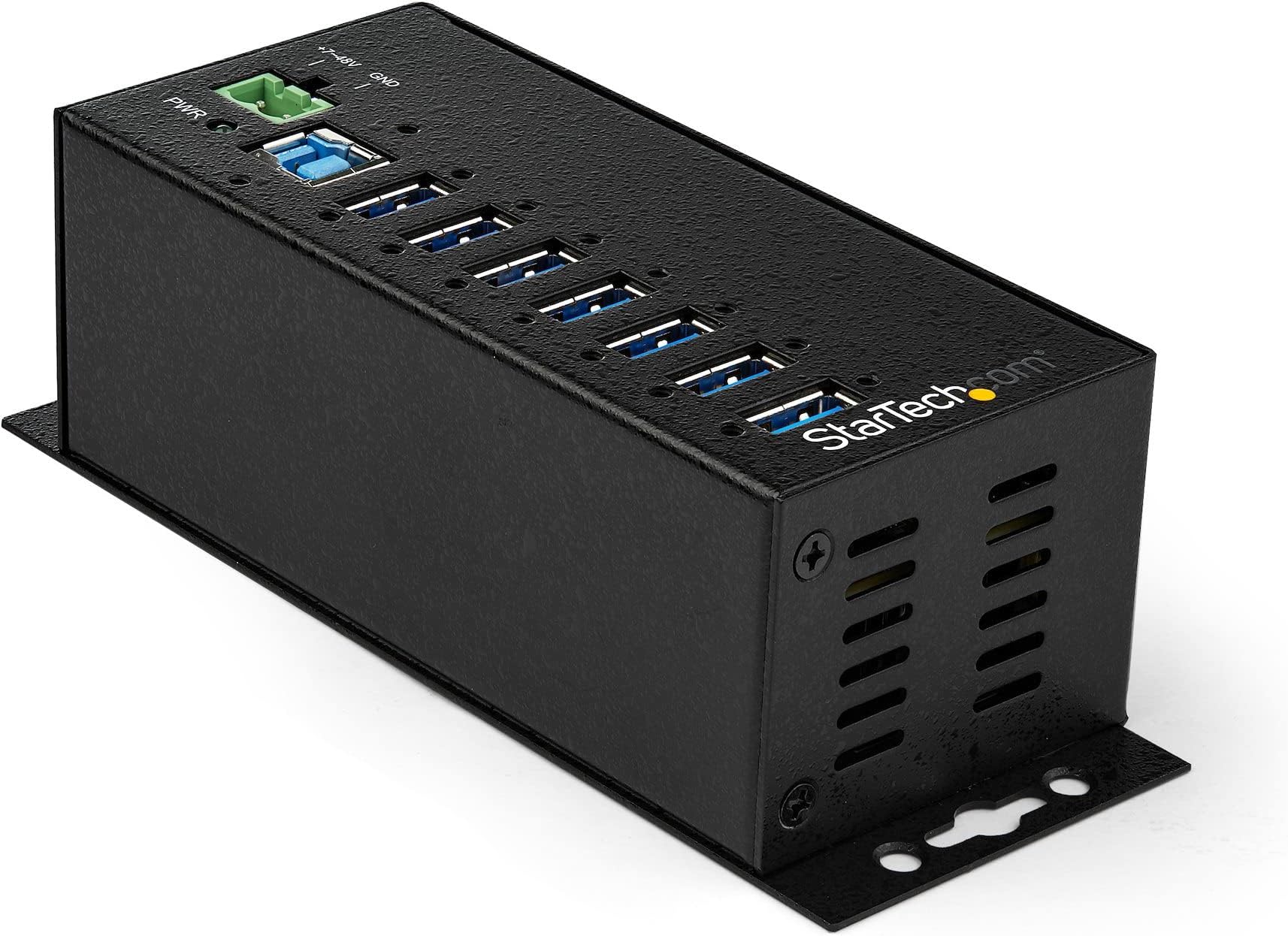 StarTech.com 7 Port USB Hub with Power Adapter - Surge Protection - Metal Industrial USB 3.0 Data Transfer Hub - Din Rail, Wall or Desk Mountable - High Speed USB 3.1 Gen 1 5Gbps Hub (HB30A7AME)
