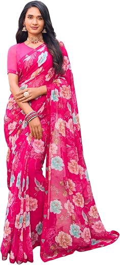 Laxmipati Namrata Pink Georgette Floral Printed Saree