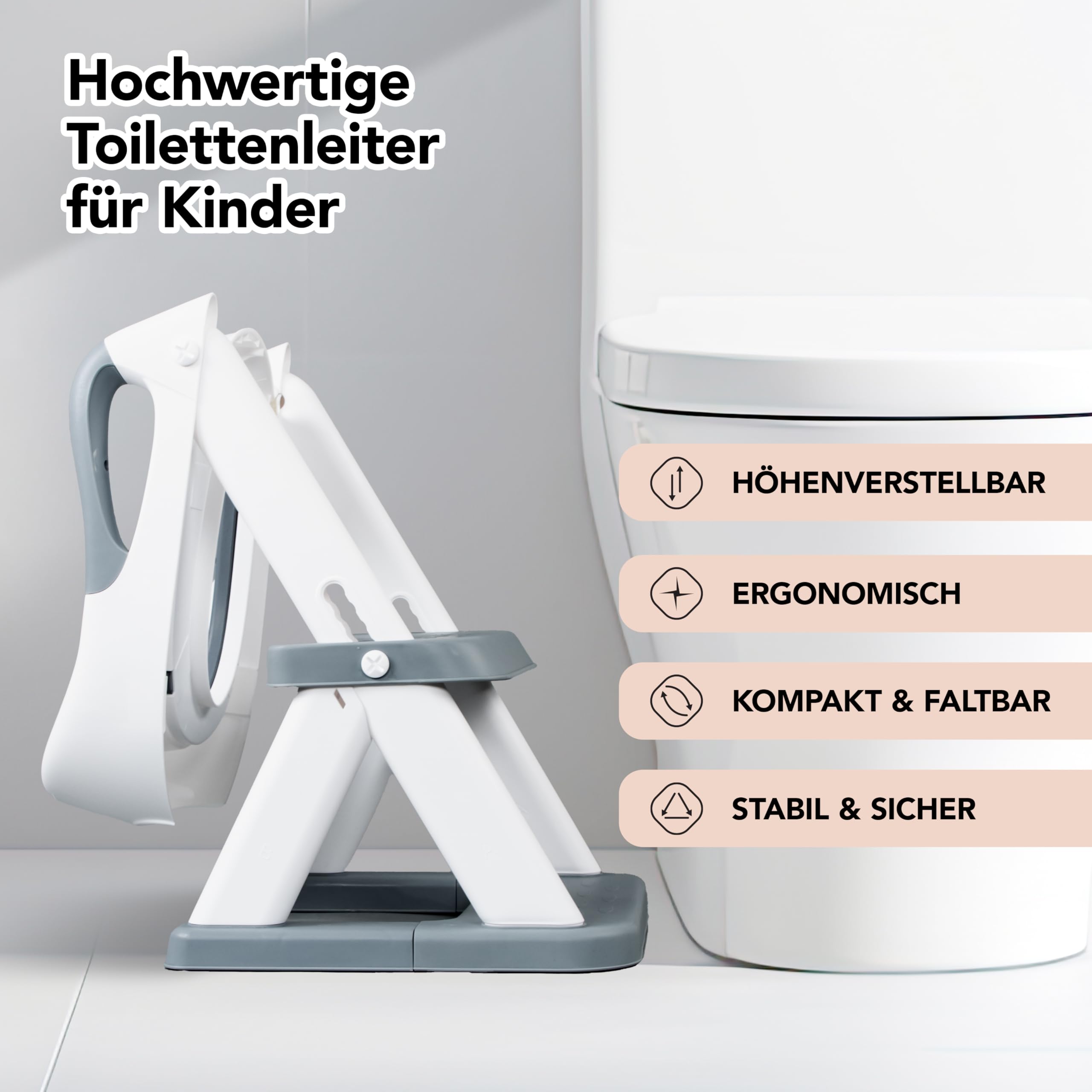 KidzCorner Kinder Toilettensitz mit Treppe, höhenverstellbare Toilettenleiter klappbar auch als Tritthocker verwendbar. WC Sitz fürs Töpfchen Training.