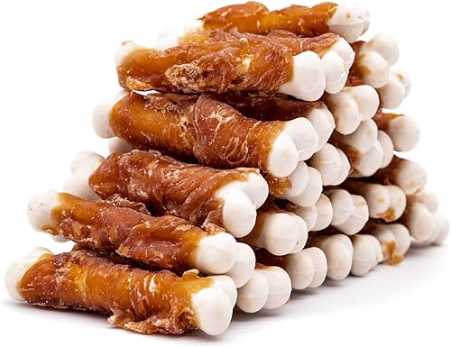 MON2SUN Golosinas para perros, huesos de calcio envueltos en pollo sin cuero crudo, golosinas de entrenamiento de 2.3 pulgadas para limpieza de