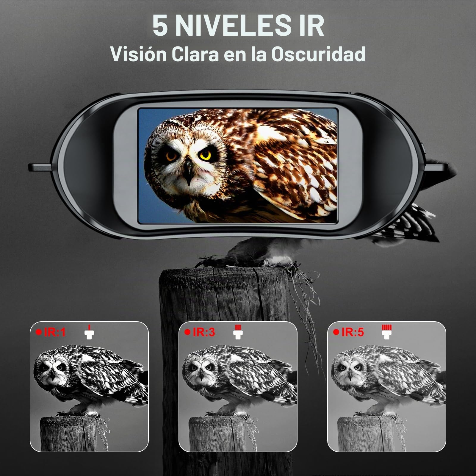 4K 48MP Prismaticos Vision Nocturna,5000 mAh Binoculares Visión Nocturna, Zoom 8X, Alcance de 400 m, Tarjeta de Memoria de 64 GB y Pantalla de 3 Pulgadas para Camping, Caza y Seguridad