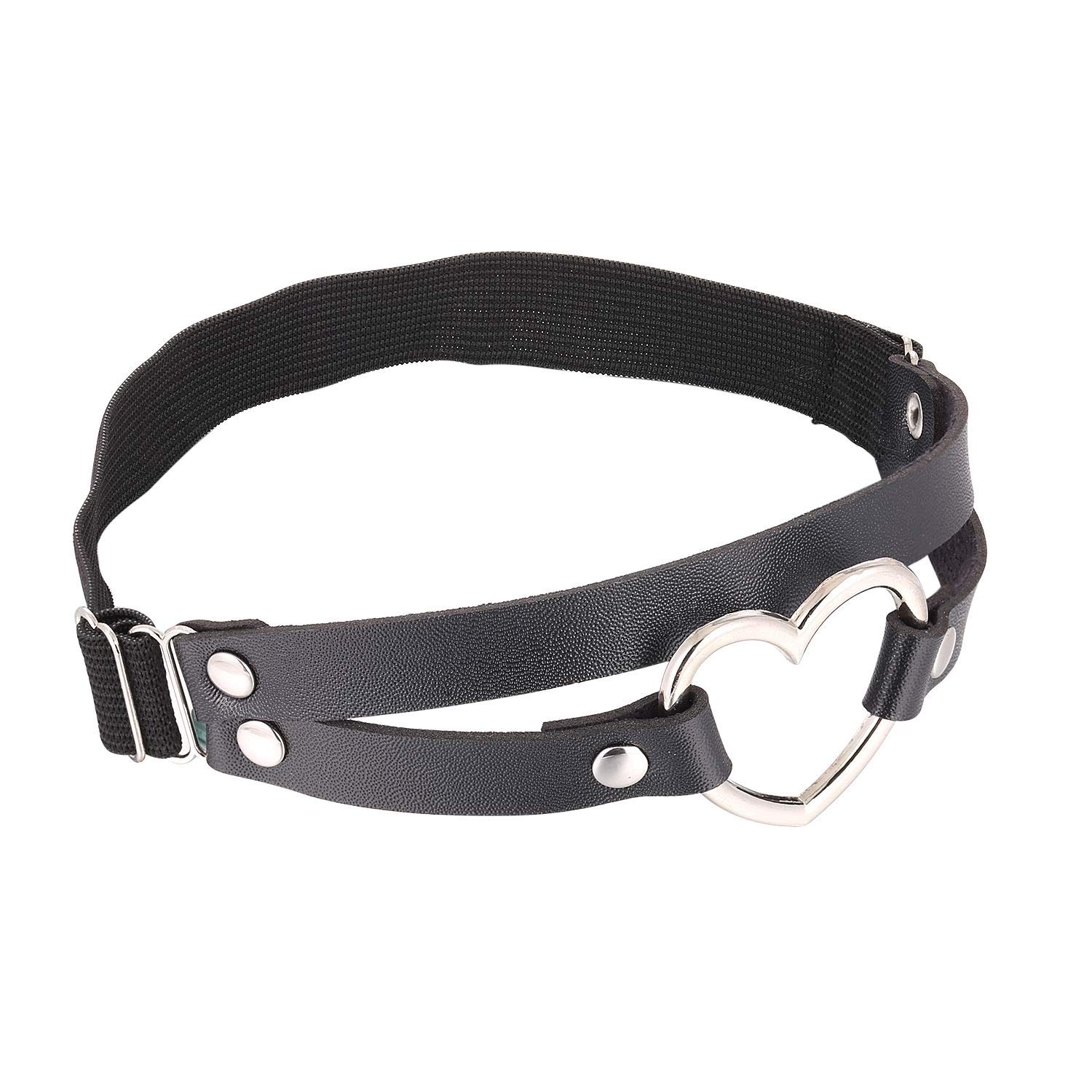 FM FM42 Multicolor PU Simulated Leather Women's Gothic Double Straps Heart O Ring Leg Thigh Elastic Garter Belt, One Pair