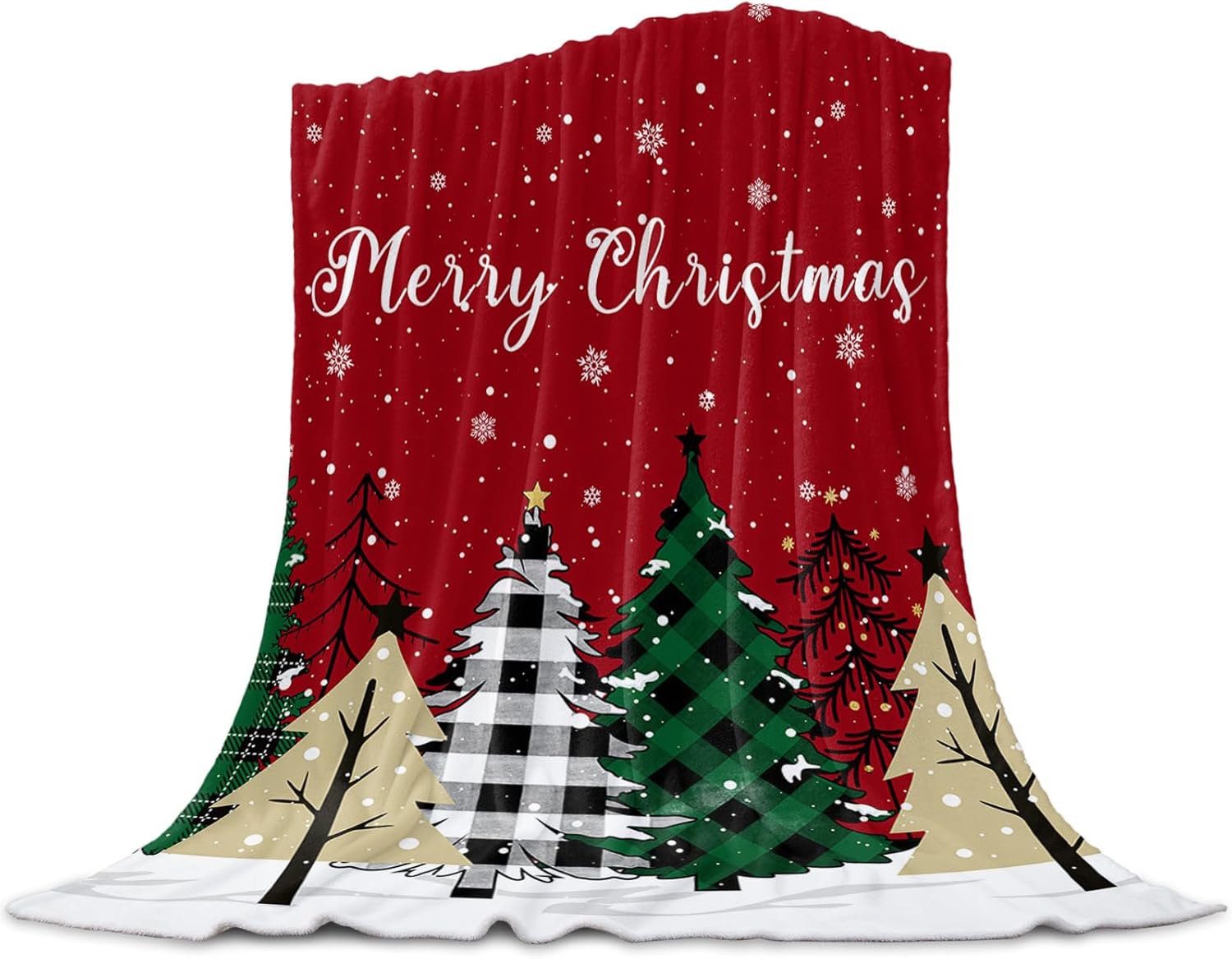 Christmas Tree Throw Blanket Buffalo Plaid Xmas Tree Blankets and Throws Soft Cozy Flannel Fleece Red Snowflake Blanket for Couch Bed Sofa Chair Holiday Party Winter Decor All Season 50x80 Inch